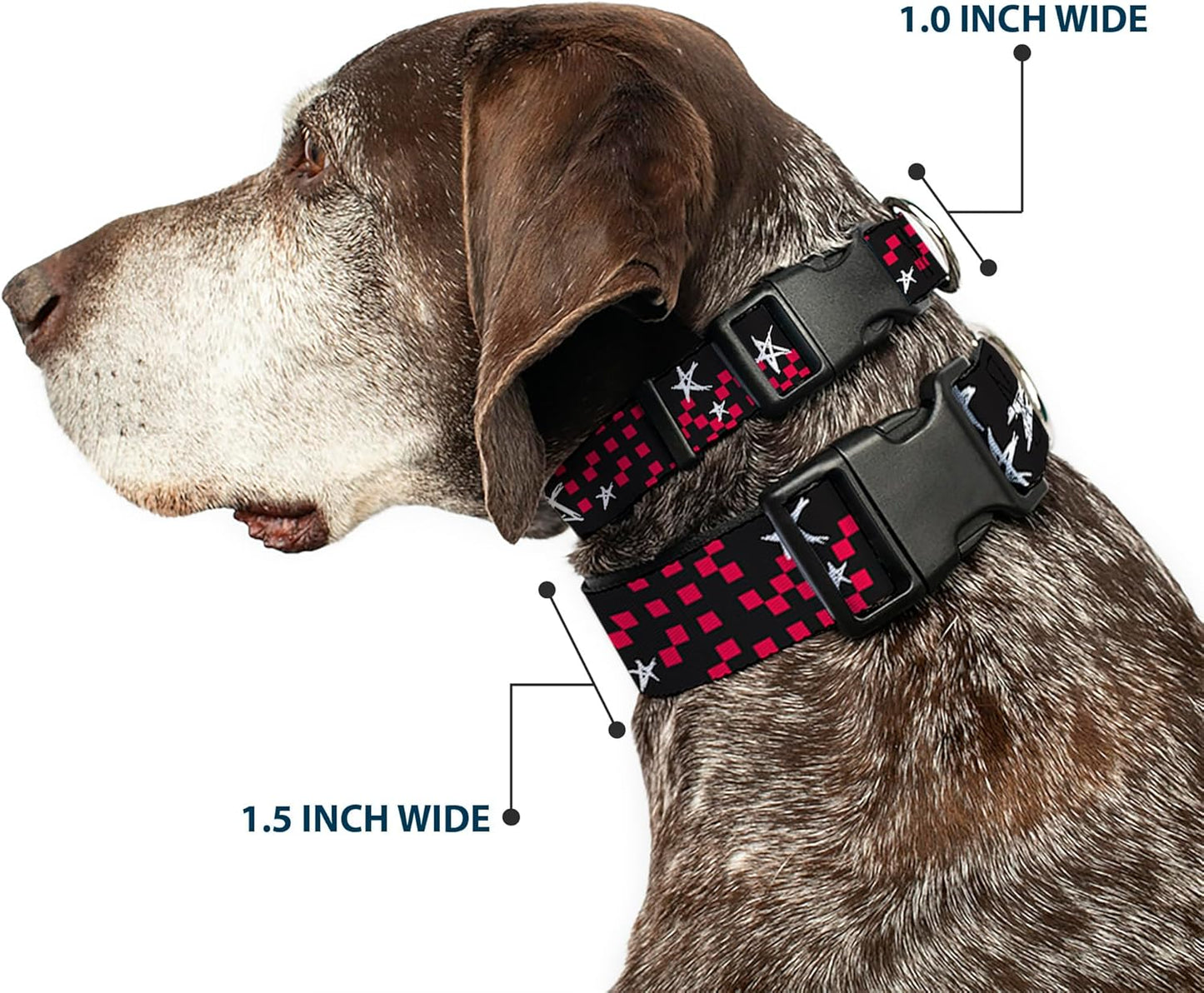 Buckle-Down PC-W21909-M Dog Collar Plastic Clip Buckle, 1"x11"-17", Star Black/White