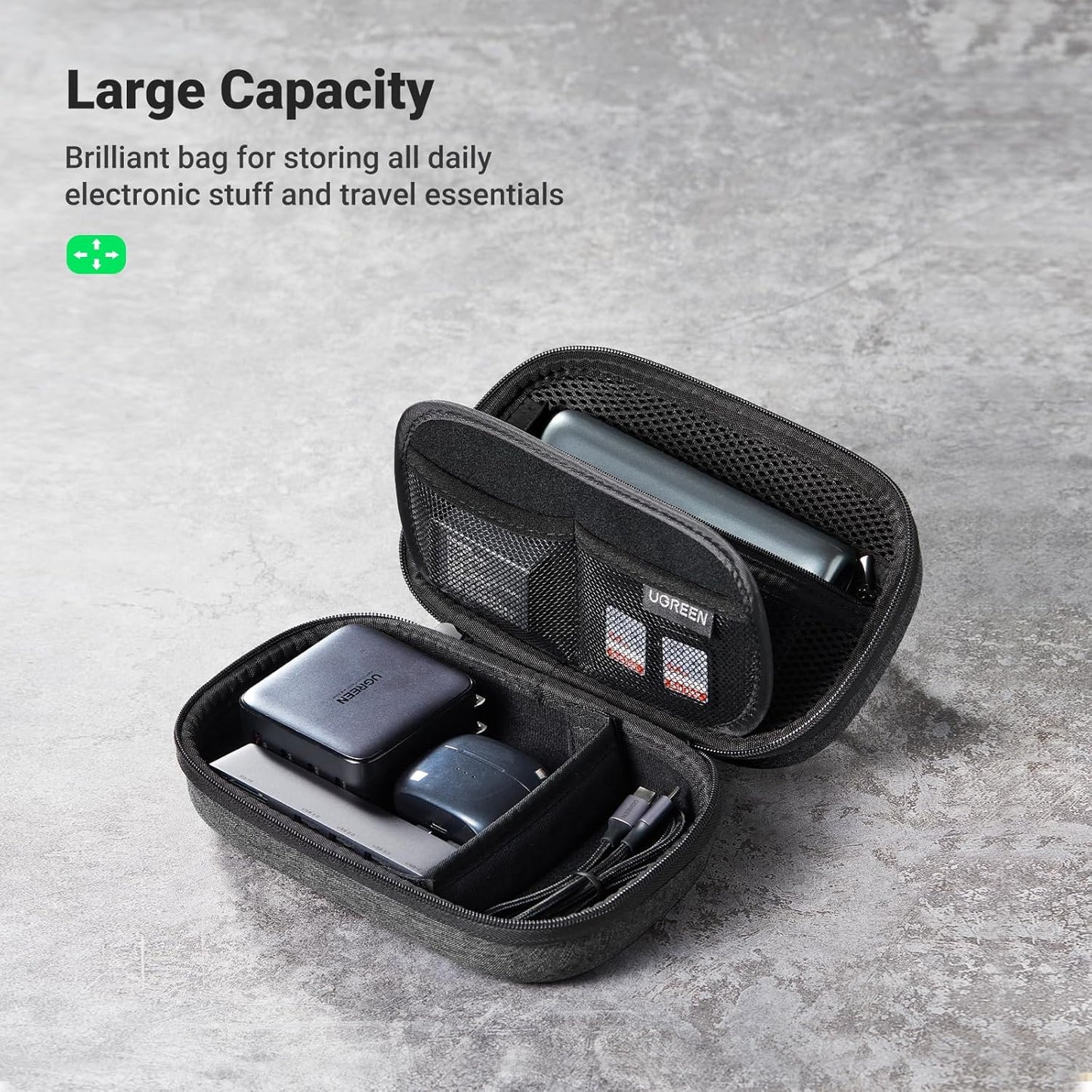 UGREEN Travel Case Universal Electronic Accessories Bag Cable Organizer Portable Carrying Pouch for Mini Speaker, USB Cable, Memory Cards, Power Bank, Hard Drive, Charger, Cosmetics, and More