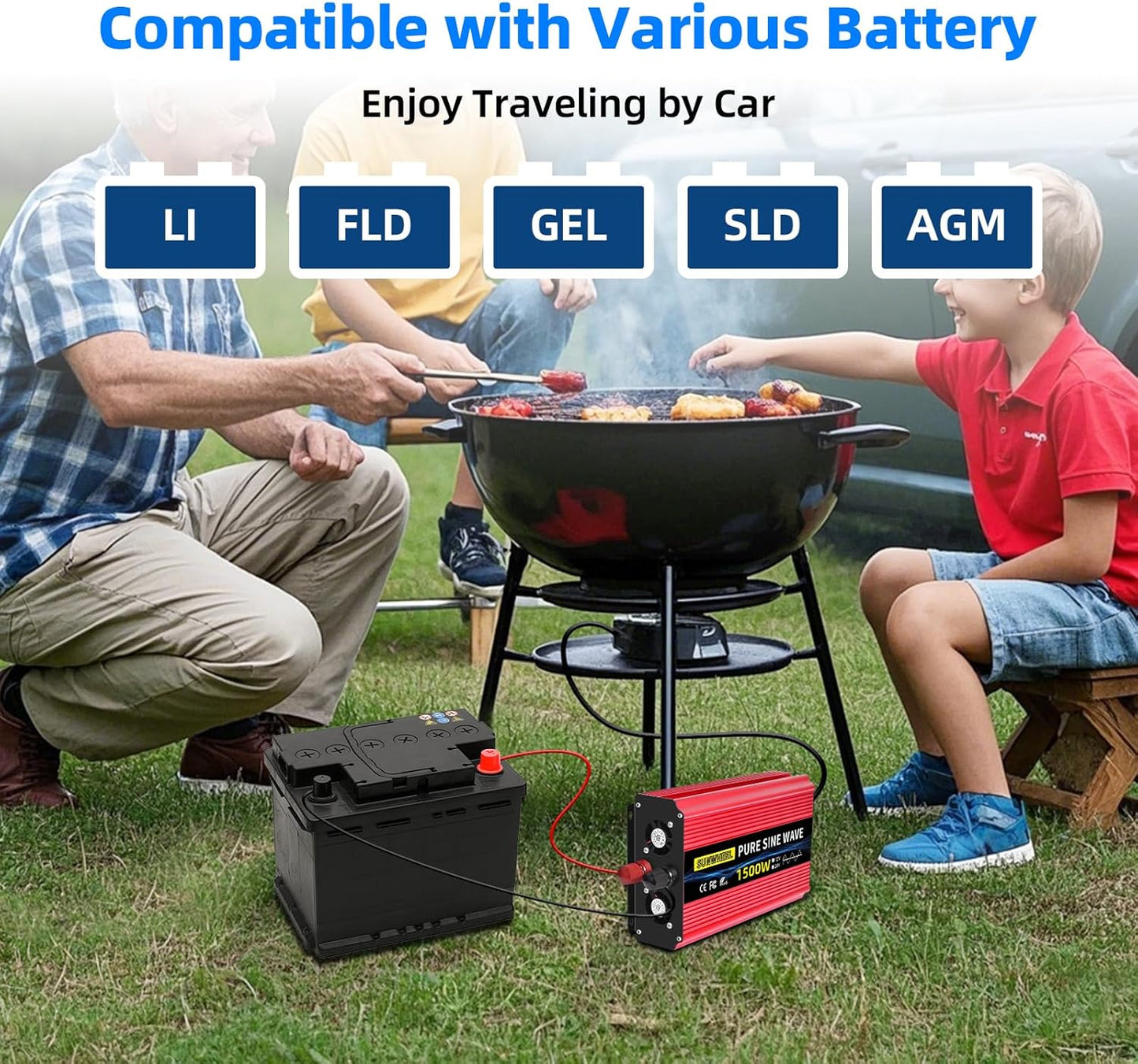 SUNWHEEL 4000W Pure Sine Wave Inverter, 12V DC to 110V/120V AC Power Inverter for RV、Microwave、Off Grid、Truck、Refrigerator、Air Conditioner with 4 AC outlets and LCD Display