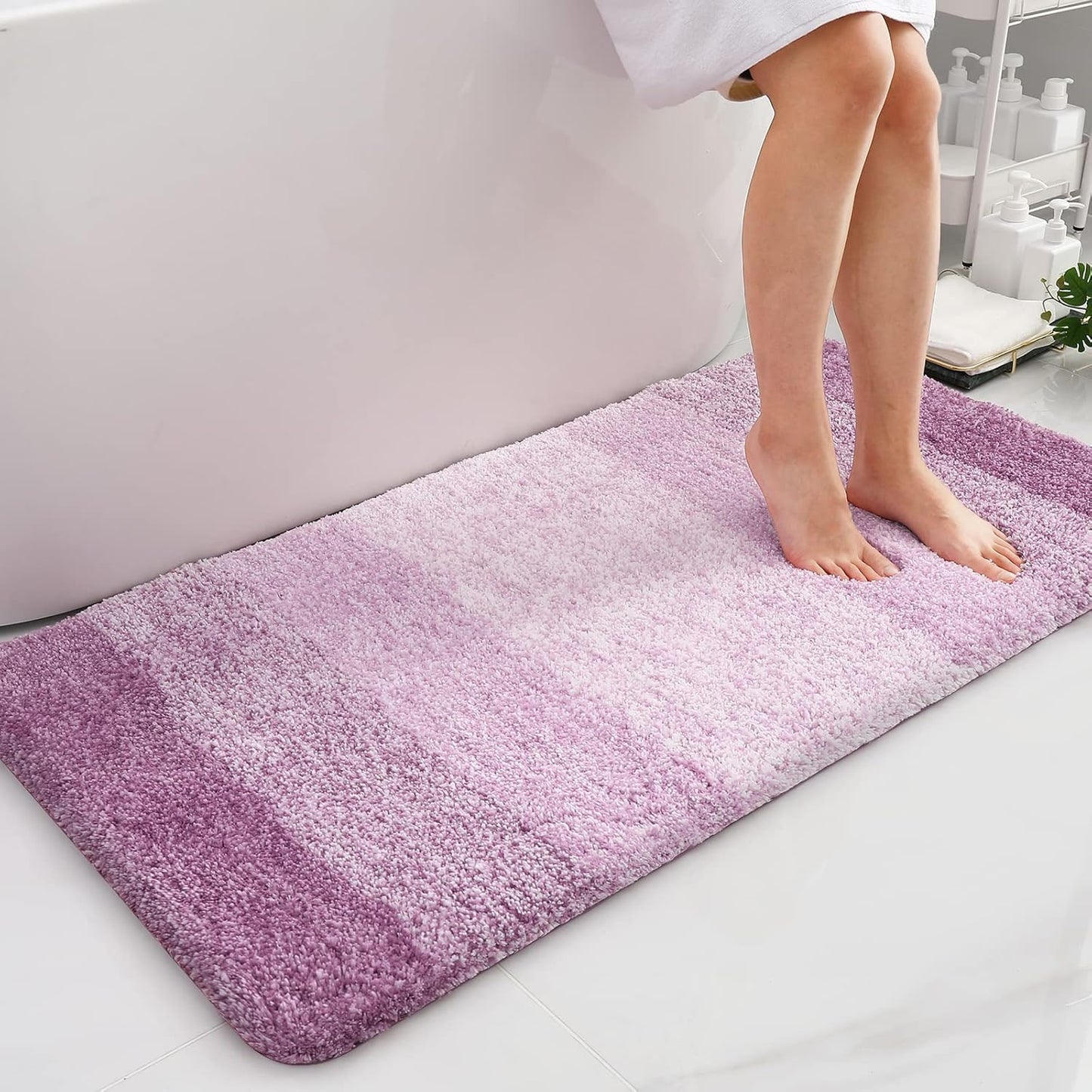OLANLY Luxury Microfiber Bath Mat, Extra Soft and Absorbent Bathroom Mat, Non-Slip Plush Shaggy Bathroom Rug, Machine Wash Dry, Bath Rugs for Bathroom Floor, Tub and Shower, 16x24, Grey