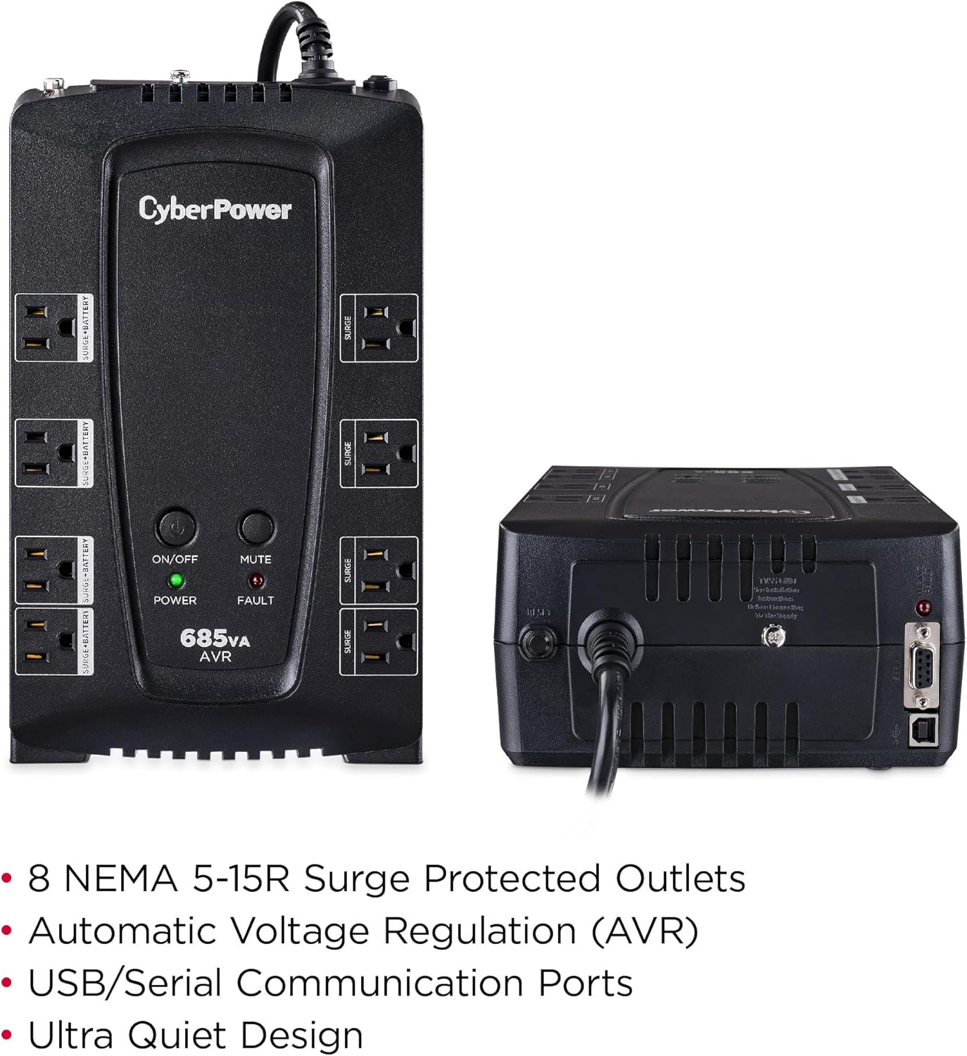 CyberPower CP685AVRG AVR UPS System, 685VA/390W, 8 Outlets, Compact