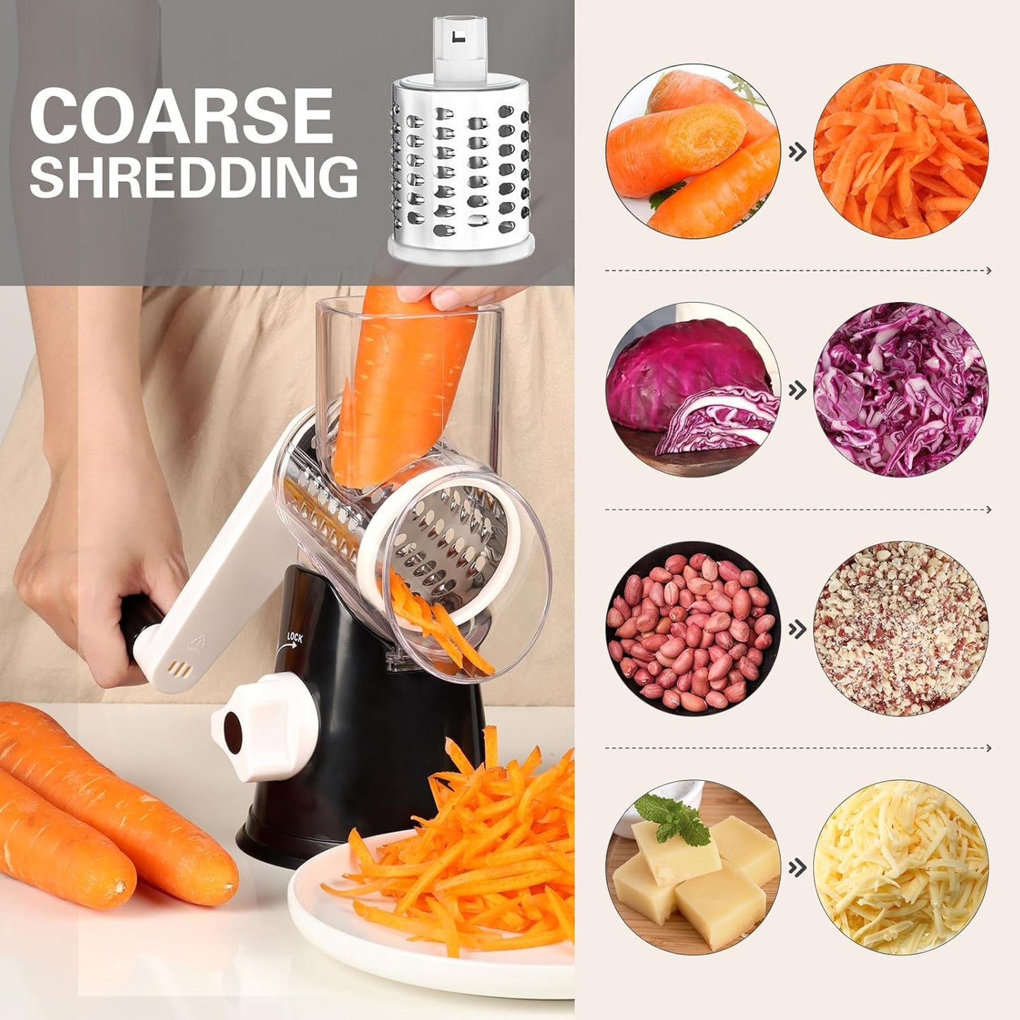 Purilite Select Rotary Cheese Grater with 3 Stainless Steel Blades