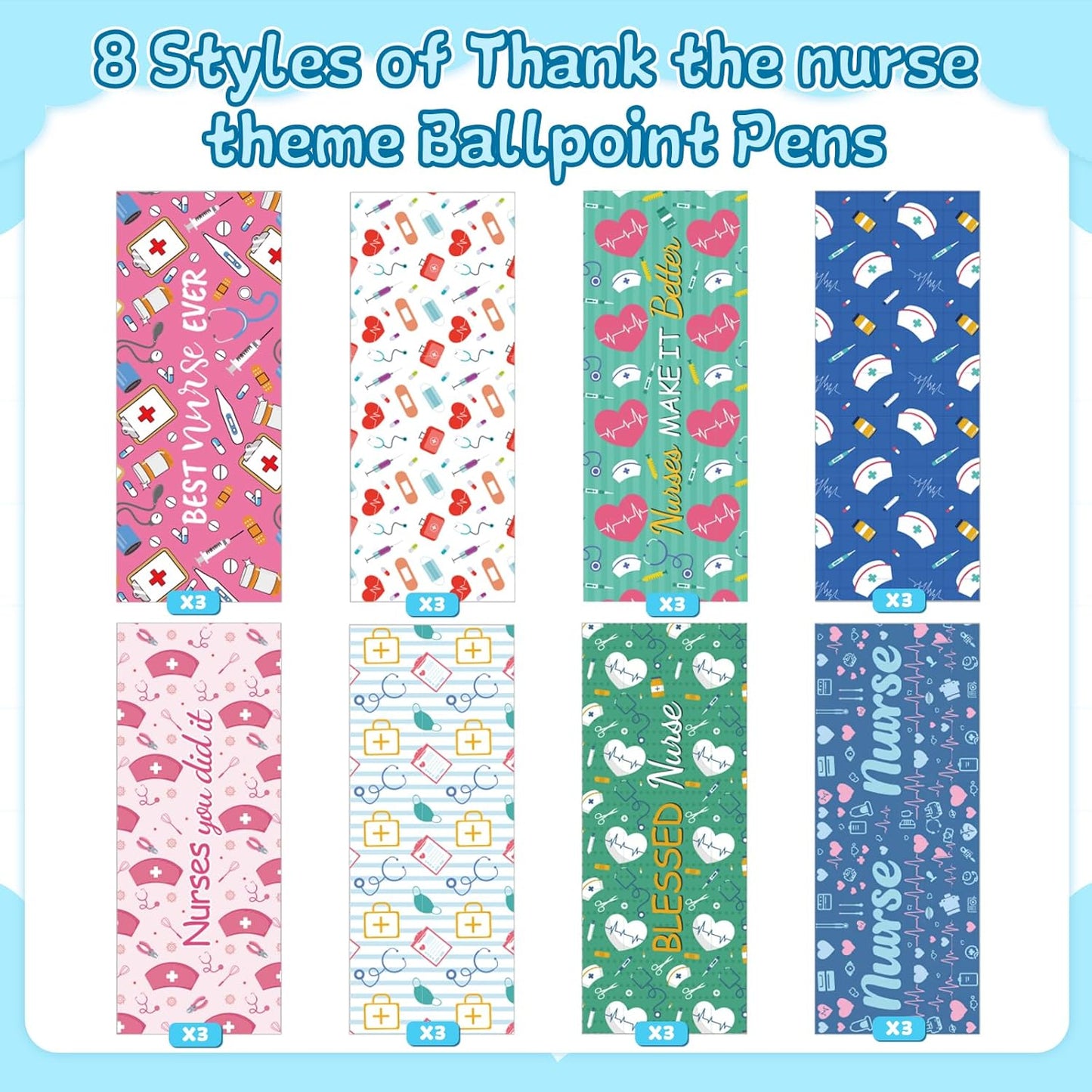 24 Pcs Nurse Pens Bulk Nurses Week Gift Funny Lovely Cartoon Ballpoint Black Ink Retractable Nursing Pen Nurse Day Gifts Party Favors Appreciation Gift for Women Men Doctor Teachers Medical Assistants