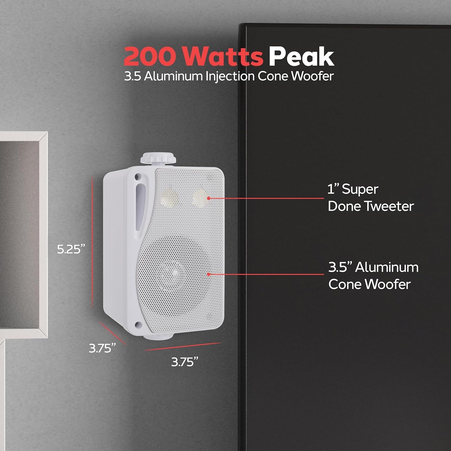 3-Way Weatherproof Outdoor Speaker Set - 3.5 Inch 200W Pair of Marine Grade Mount Speakers - in a Heavy Duty ABS Enclosure Grill - Home, Boat, Poolside, Patio, Indoor Outdoor Use - Pyle PLMR24 (White)