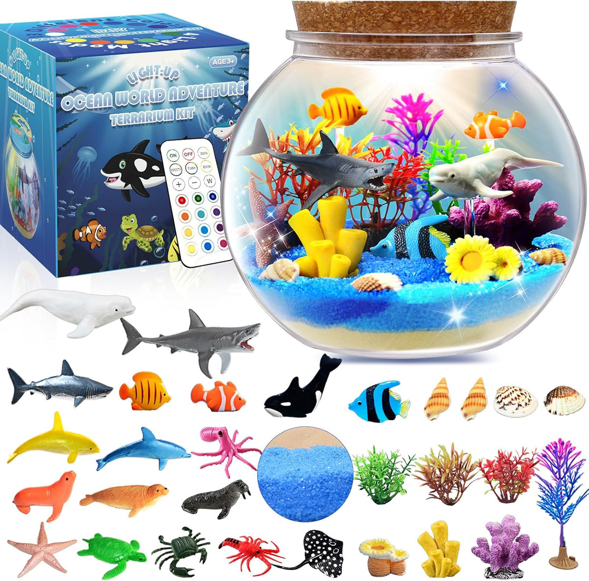 Ocean Light-Up Terrarium Craft Kit for Kids – DIY LED Night Light with Sea Animal Figures, Creative Arts and Crafts Gift for Boys and Girls Ages 4–12 - PuriLite