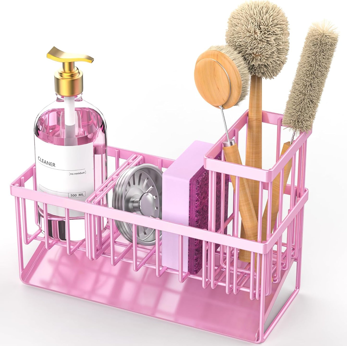 Cisily Kitchen Sink Caddy Organzier with High Brush Holder, Sponge Holder for Sink, 304 Rustproof Stainless, Kitchen Countertop Soap Dispenser Organizer, Kitchen Decor and Accessories (Black)