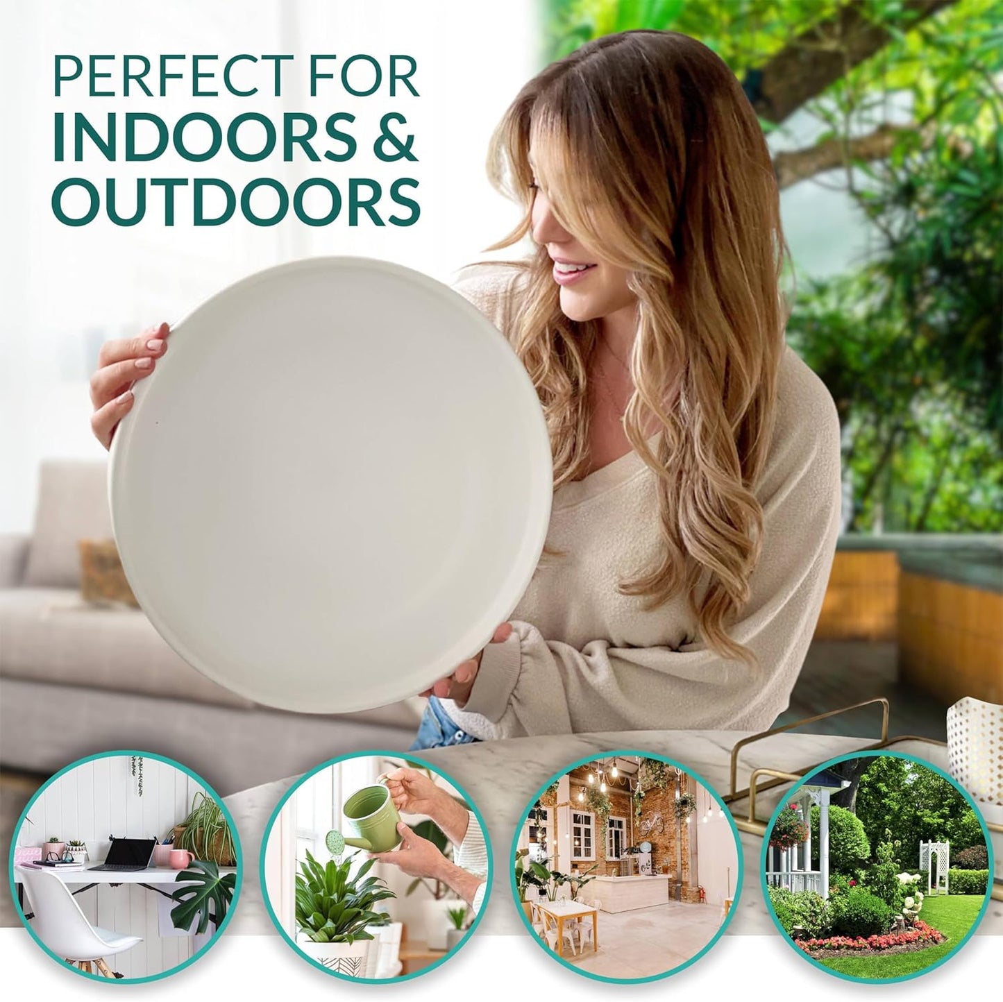 Heavy Duty Ceramic Black Plant Saucer - with Silicone Feet for Added Surface Protection - Scratch-Resistant Plant Drip Trays for Pots 8.3" at the Base or Less, Plant Plate, 7-8 Inch Plant Saucer
