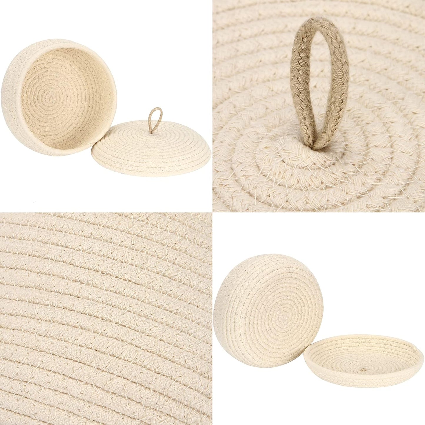Sea Team Round Cotton Rope Storage Basket with Lid, Decorative Woven Storage Bin, Pot, Caddy, Organizer, Container for Snacks, Towels, Plants (Grey, Small)