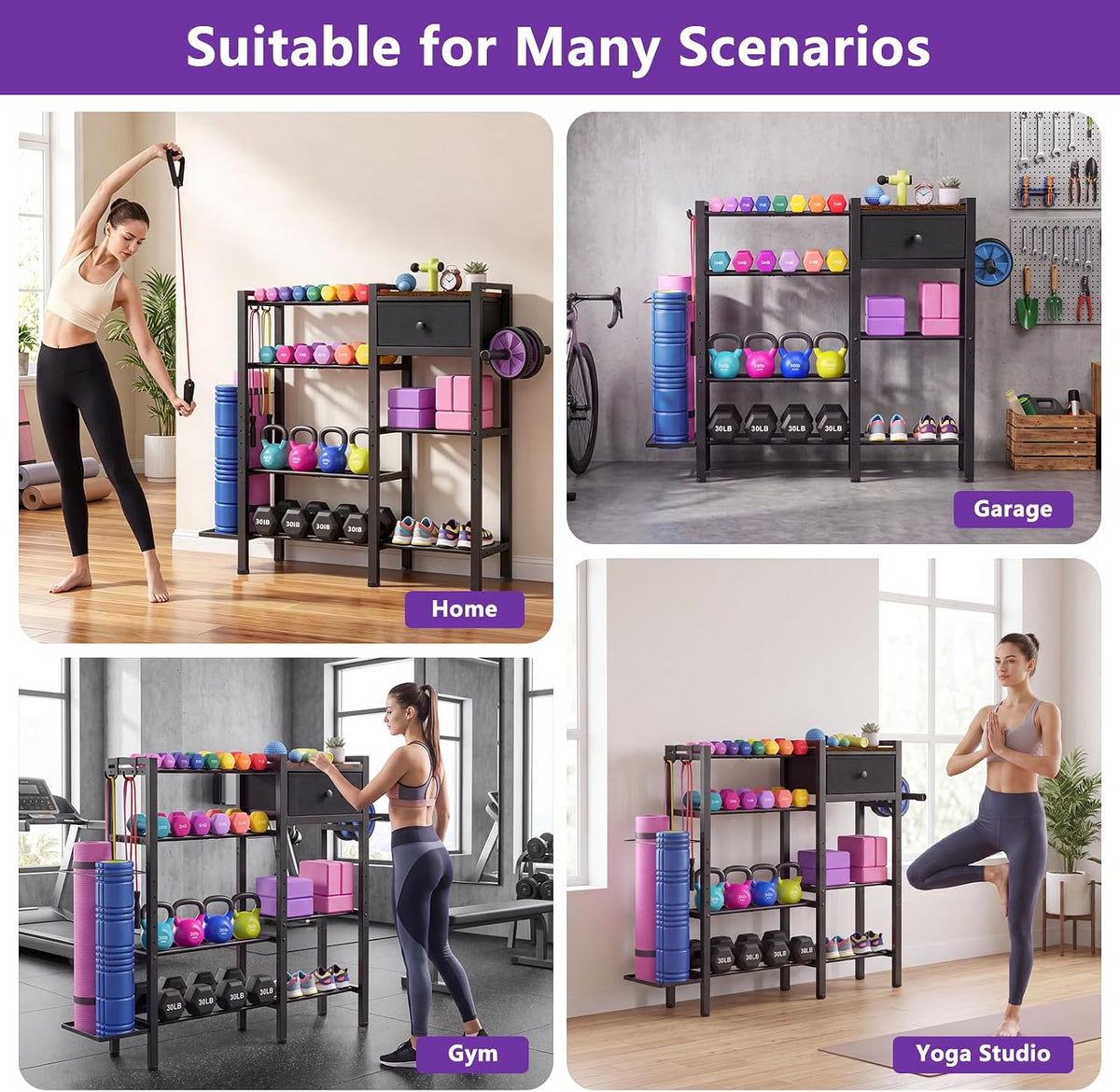 ikkle Home Gym Storage Rack, Adjustable Dumbbell Weight Rack with Drawer