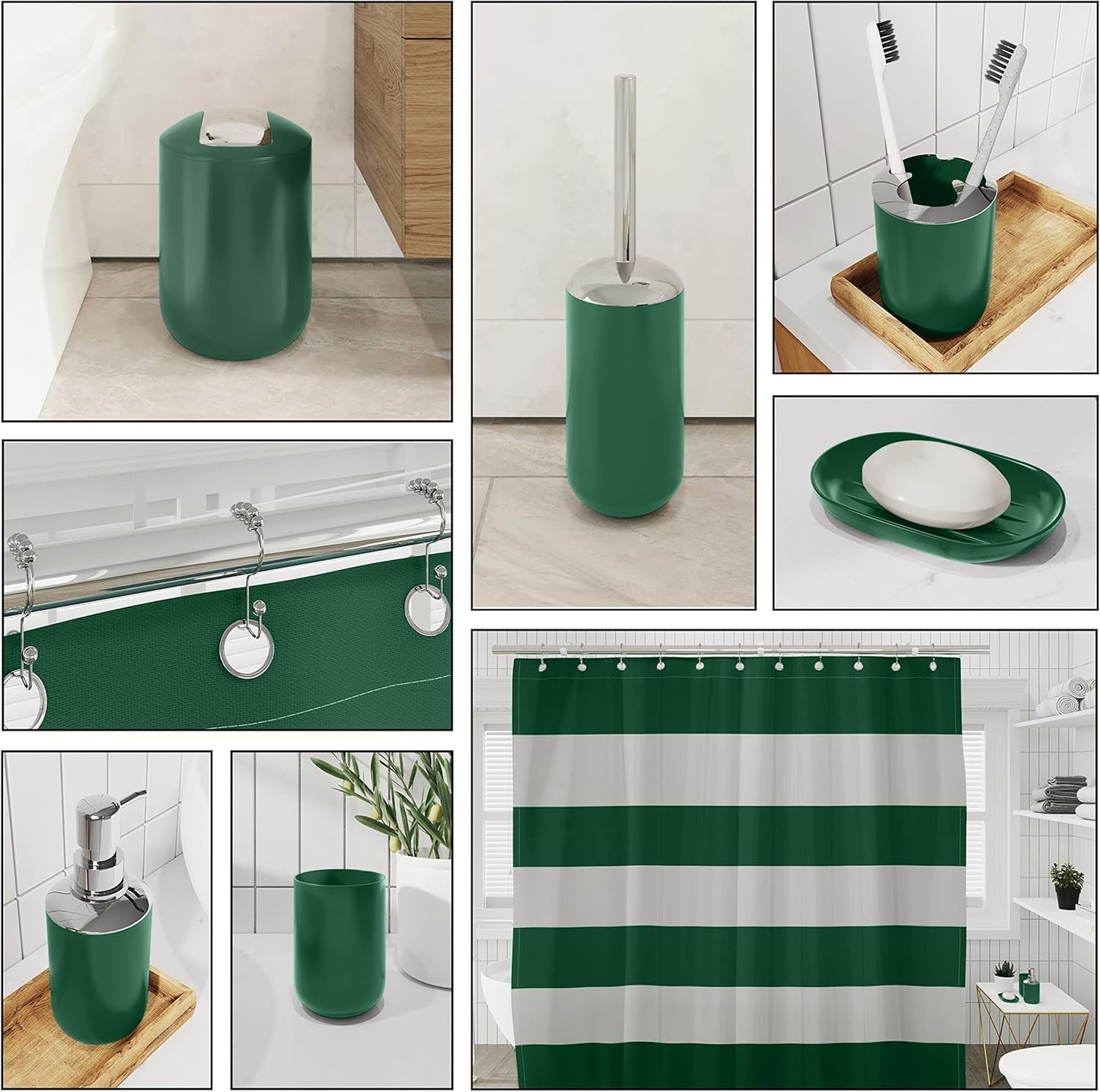 Clara Clark Bathroom Set - Gray Bathroom Accessories Set, Bathroom Sets with Shower Curtain and Rugs, 23PC Shower Curtain Set with Liner, Soap Dispenser, Soap Dish, Toilet Brush Holder, and Trash Can