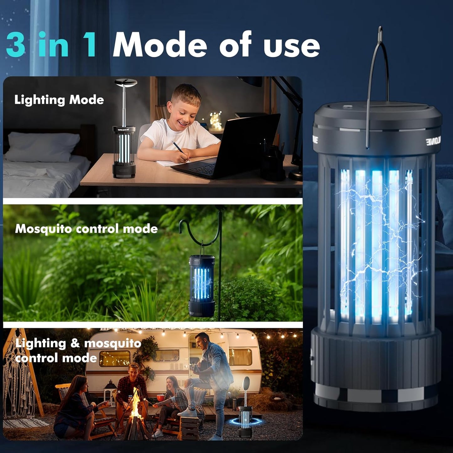 PALONE Bug Zapper, 4000mAh Electric Bug Zapper with LED Light, Retractable Fly Zapper with 3 Levels of Lighting Intensity Used for Indoor Outdoor