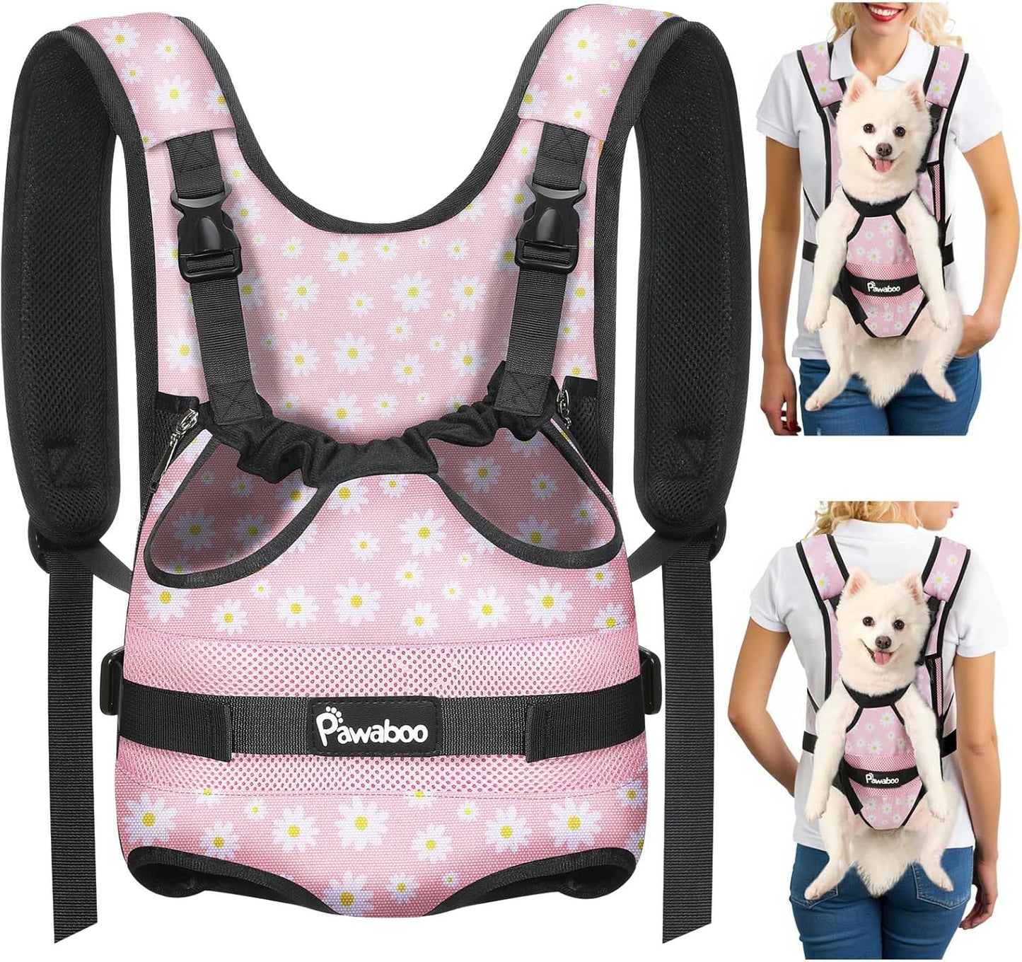 Pawaboo Pet Carrier Backpack, Adjustable Pet Front Cat Dog Carrier Backpack Travel Bag, Legs Out, Easy-Fit for Traveling Hiking Camping for Small Medium Dogs Cats Puppies, Medium, Black