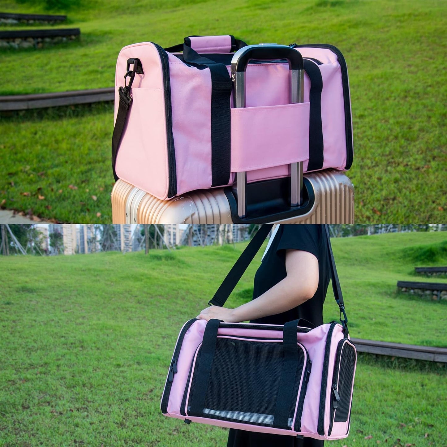 NextFri Soft Sided Carrier for Cats Dogs,TSA Airline Approved Collapsible Travel Pet Carrier (Magenta, Medium)