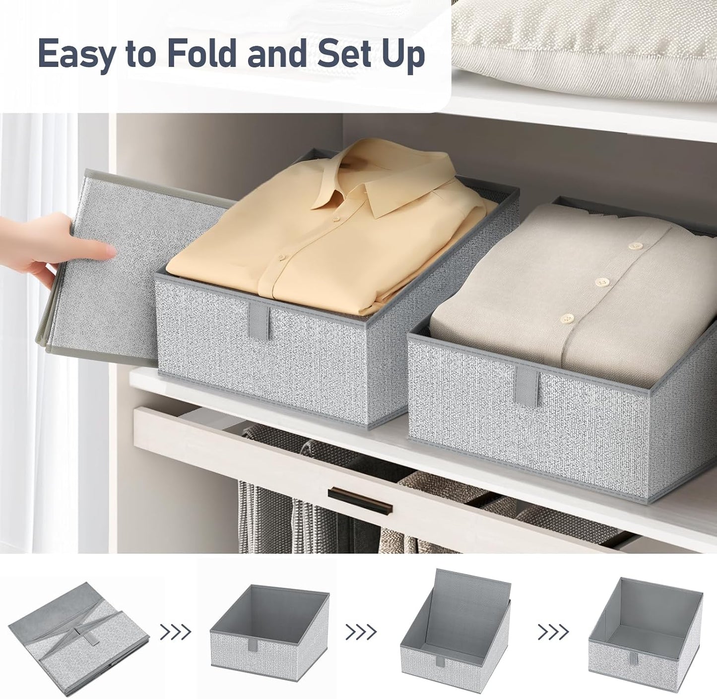DIMJ Closet Storage Bins - 6 Pack Foldable Storage Baskets Box Fabric Storage Cubes Storage Organization Trapezoid Storage Bin (Arrow Grey)