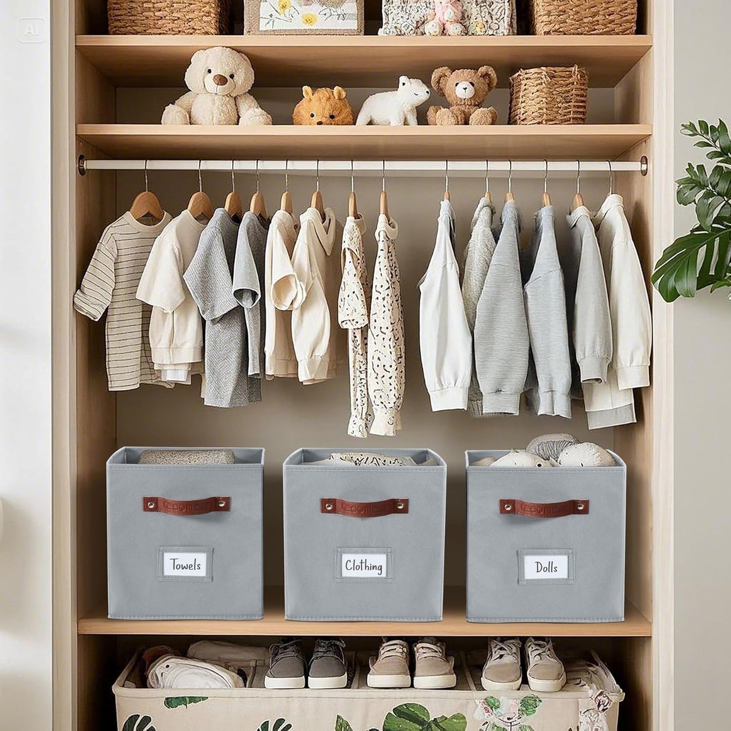 DECOMOMO Cube Storage Bin, Storage Cubes with Labels, Baskets for Shelves Kallax Linen Closet Organizers (Cube 10.5x11"/ 6pcs, Black)