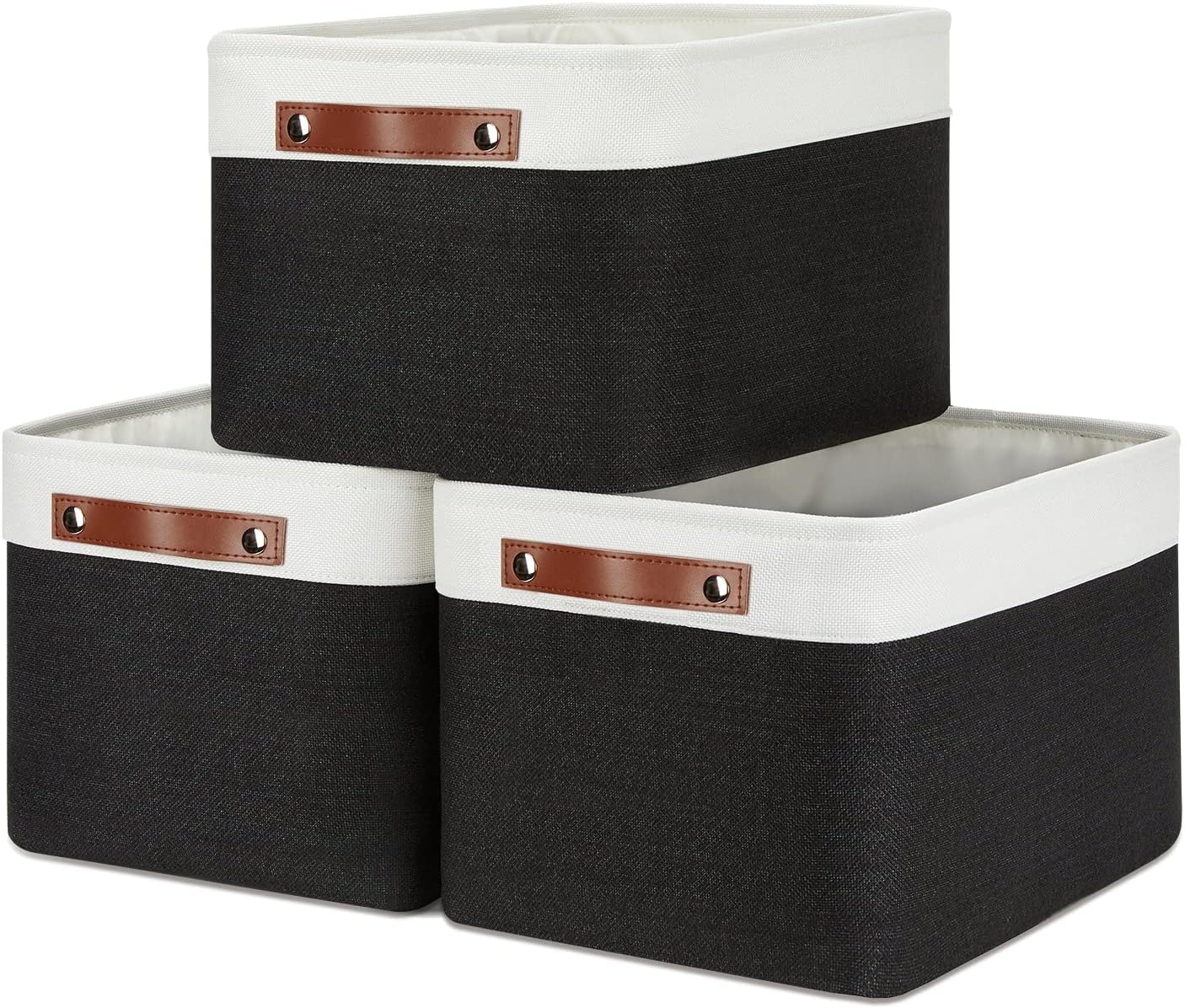 DULLEMELO Storage Baskets for Shelves, Fabric Collapsible Rectangular Storage Bins for Shelves, Closets, Nursery, Home, Office, Empty Gift Baskets (White&Teal)