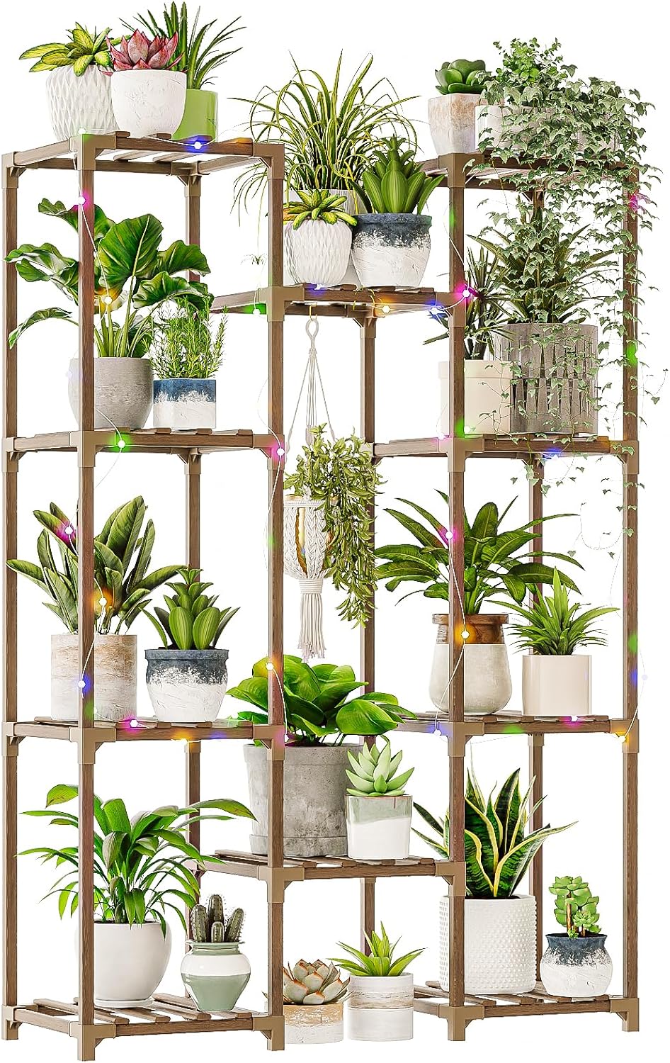 Bamworld Plant Stand Indoor Outdoor Hanging Plant Shelf for Multiple Plants Pots Wood Flower Stand Tall Large Flower Holder for Living Room, Patio, Balcony, Garden Decor, Brown
