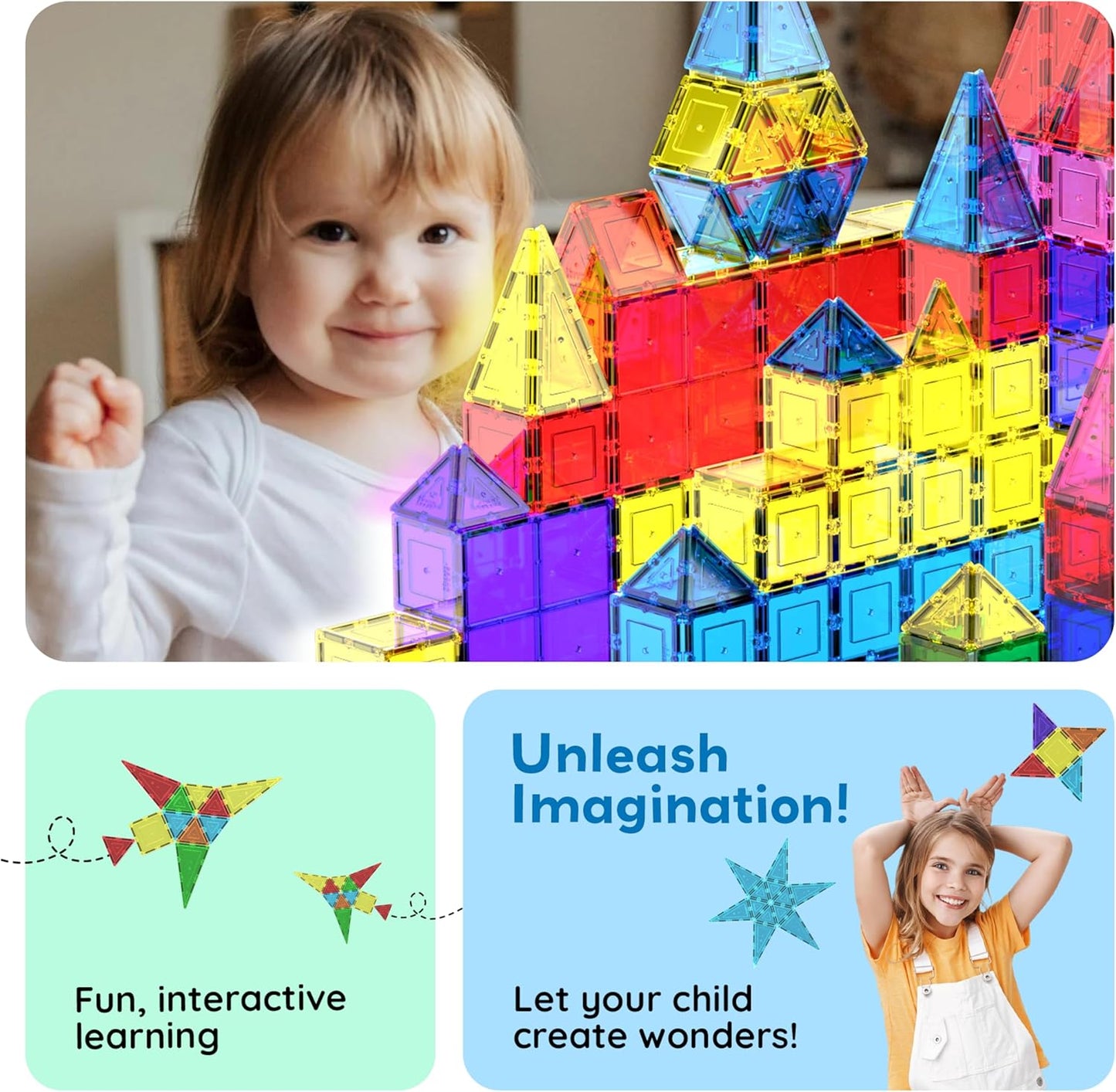 PicassoTiles 100 Piece Set 100pcs Magnet Building Tiles Clear Magnetic 3D Building Blocks Construction Playboards, Creativity beyond Imagination, Inspirational, Recreational, Educational Conventional