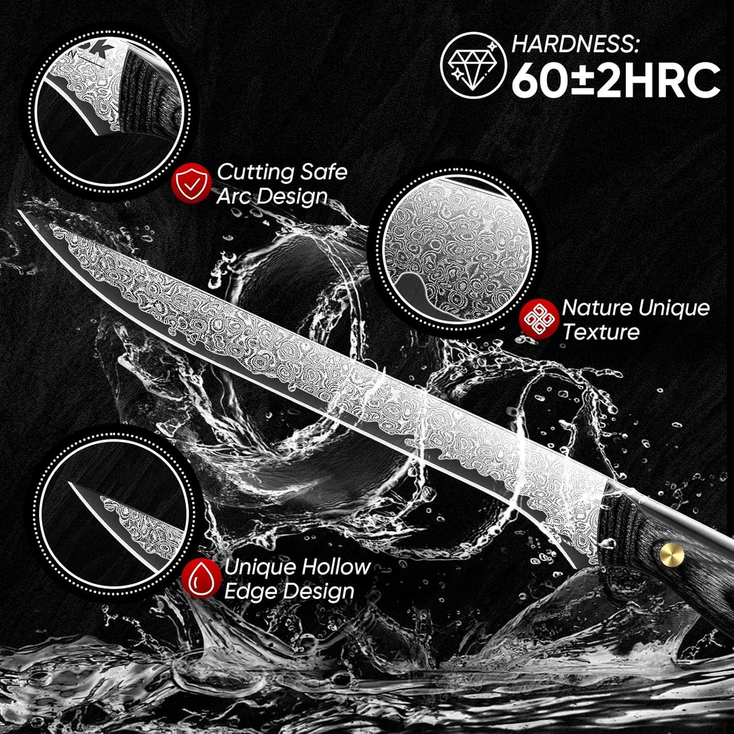 Purple Dragon Damascus Fish Fillet Knife - 7 inch Flexible Boning Knife with VG10 Core, Kitchen Slicing Knife with Full Tang Handle, Birthday Dad Mom Gift