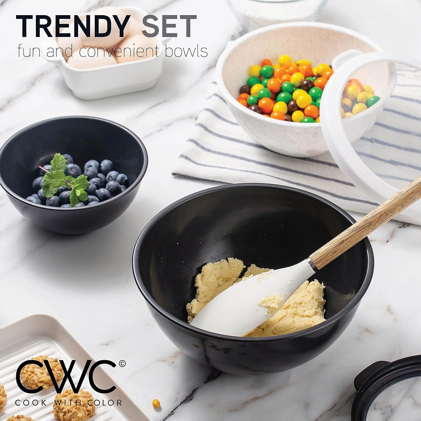 COOK WITH COLOR Mixing Bowls with TPR Lids - 12 Piece Plastic Nesting Bowls Set Includes 6 Prep Bowls and 6 Lids, Microwave Safe Mixing Bowl Set (Mint)