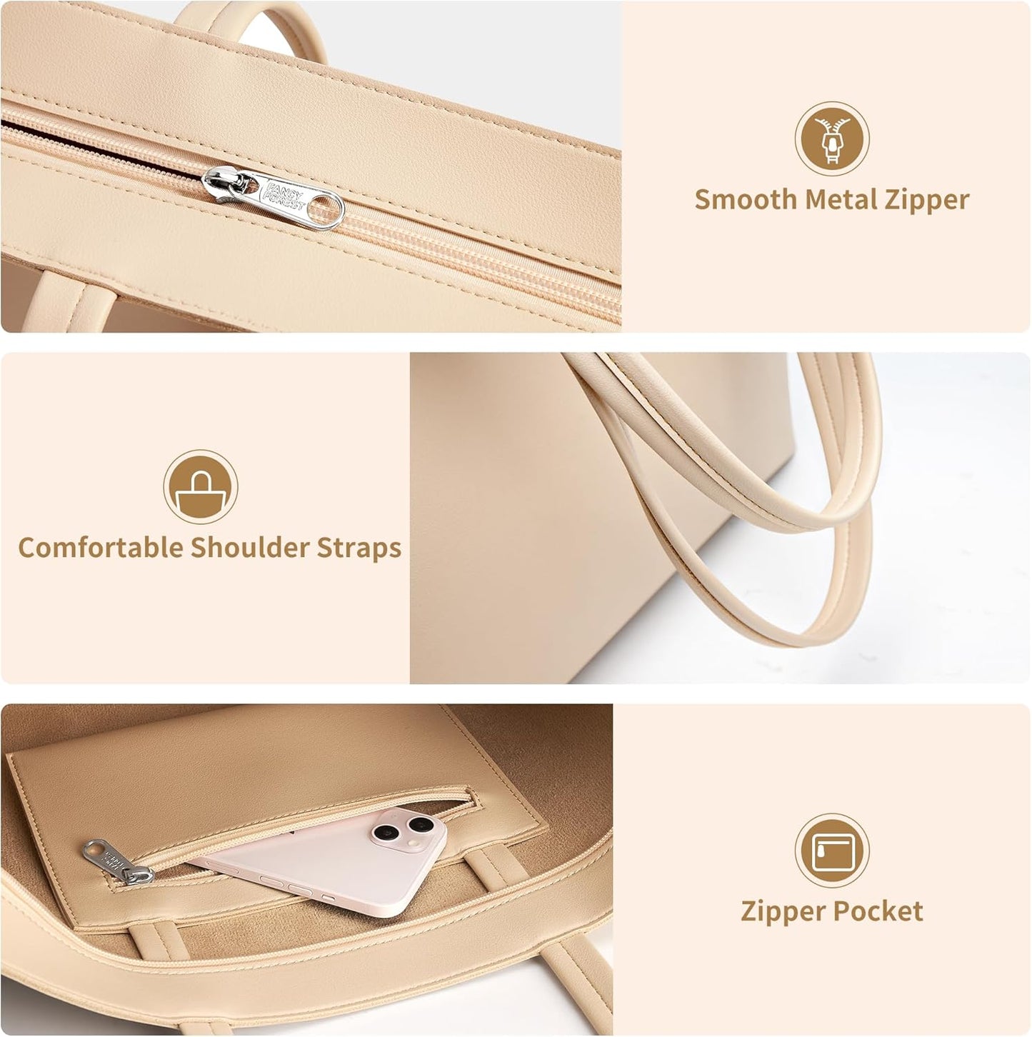 KALIDI Tote Bag Zipper Shoulder Bag Faux Leather Purses for Women Large Casual Handbag Work Dating College