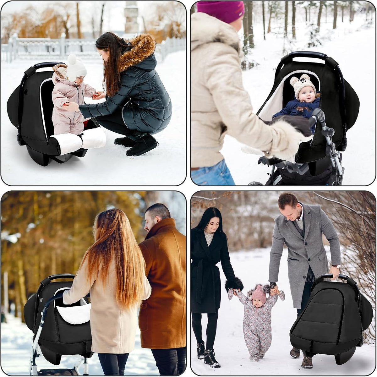 SWESEN Winter Car Seat Covers for Babies, Cozy & Warm Cover, Infant Car Seat Canopy Water Resistant, Universal Cold Weather Shield, Black