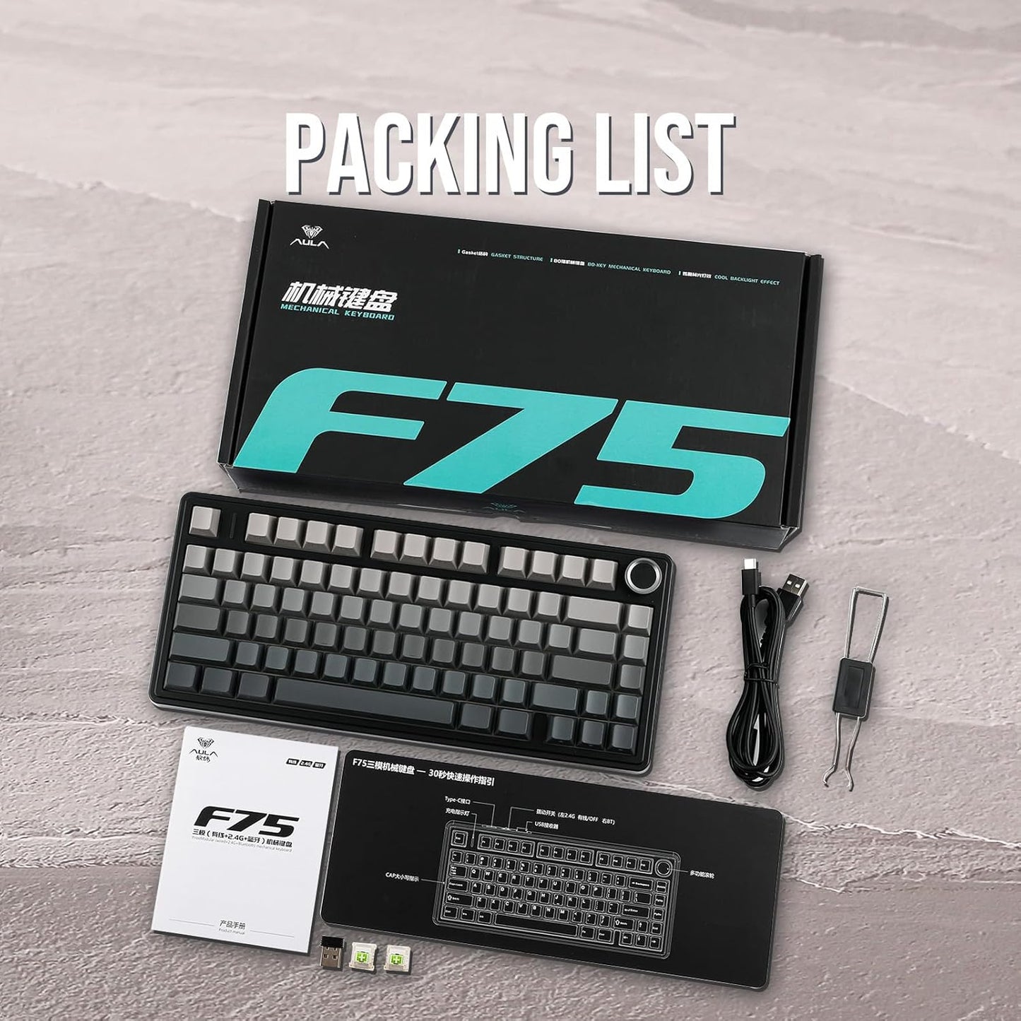 EPOMAKER x Aula F75 Gasket Mechanical Keyboard, 75% Wireless Hot Swappable Gaming Keyboard with Five-Layer Padding&Knob, Bluetooth/2.4GHz/USB-C, RGB (Black Gradient, LEOBOG Reaper Switch)