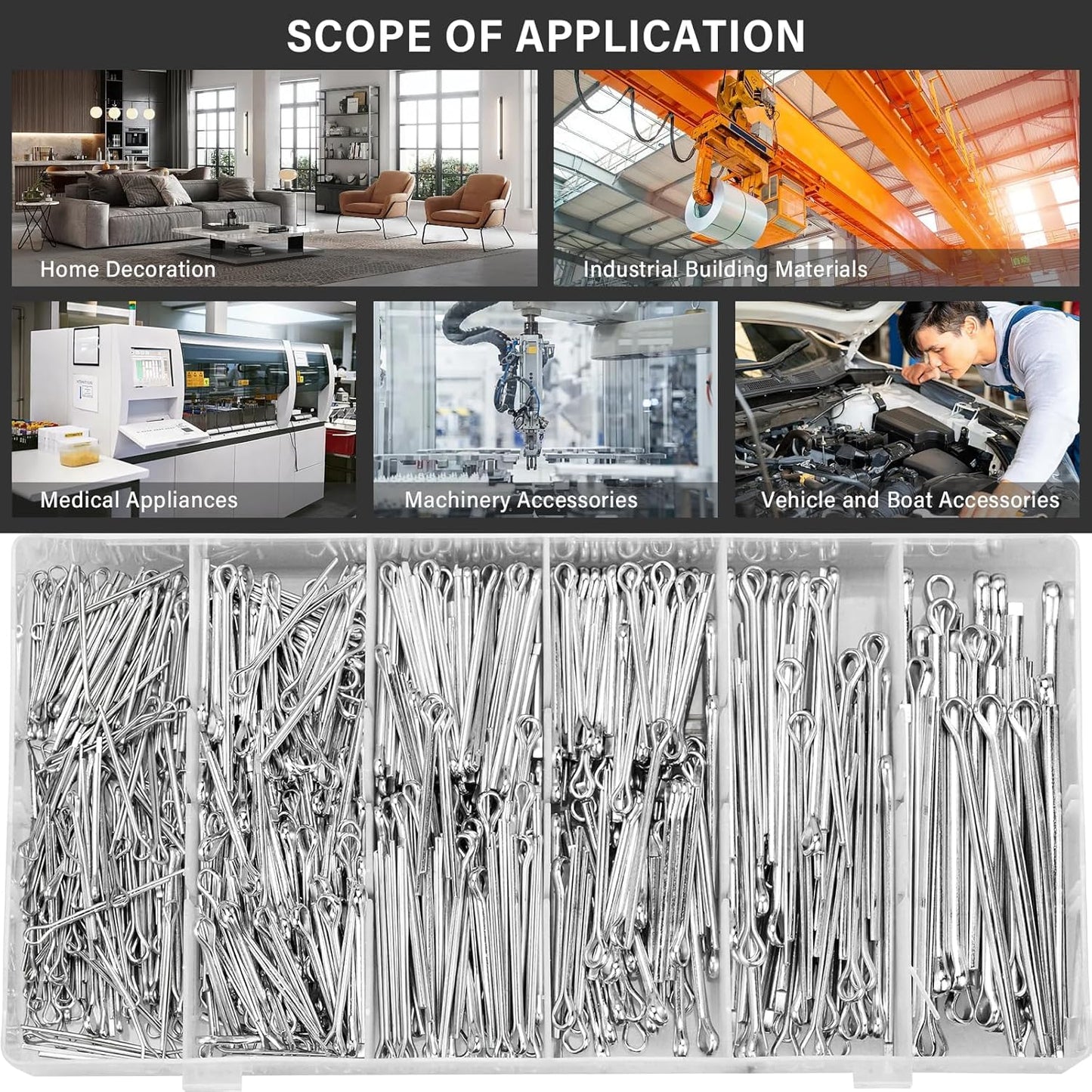 OLCANA 25 Pieces Cotter Pin Assortment Kit 5 Size M1.2 -M3.5 Stainless Steel R Hitch Pin Clips for Tractor Truck Tillage Machine, Retaining Pins