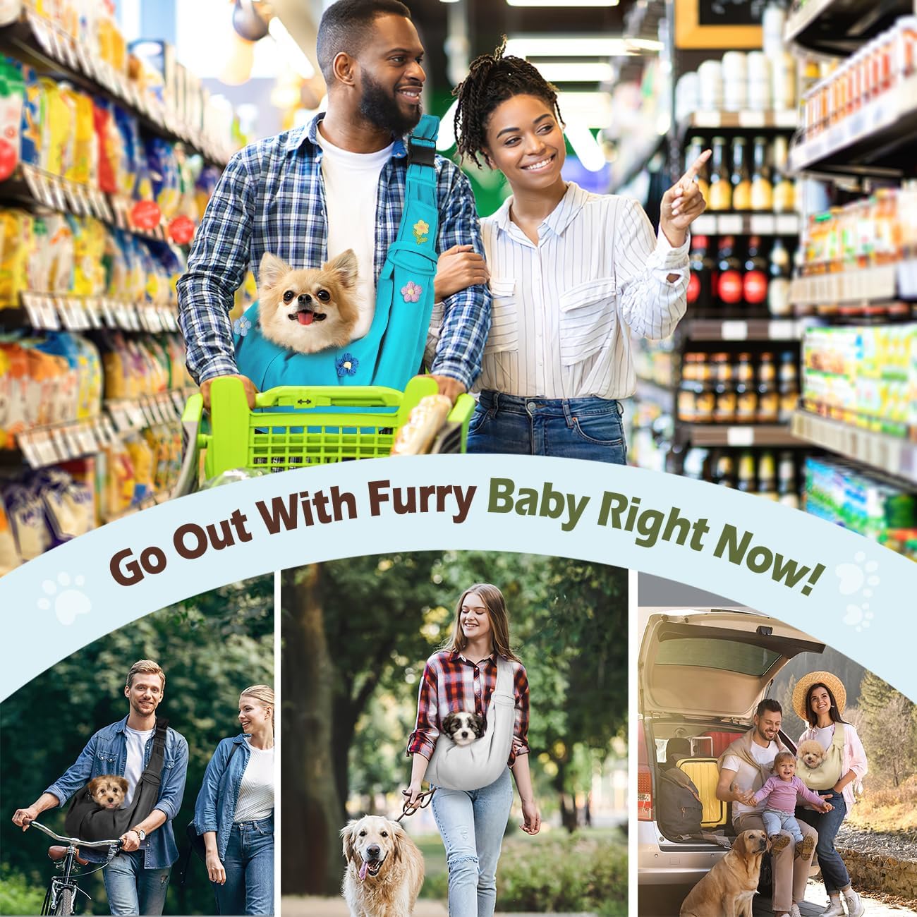 Pawaboo Small Dog Sling Carrier, Reversible Hands Free Dog Sling Carrier for Small Dogs and Cats, Puppy Sling Carrier with Adjustable Strap Buckle & Safety Harness, Puppy Essentials, Grey