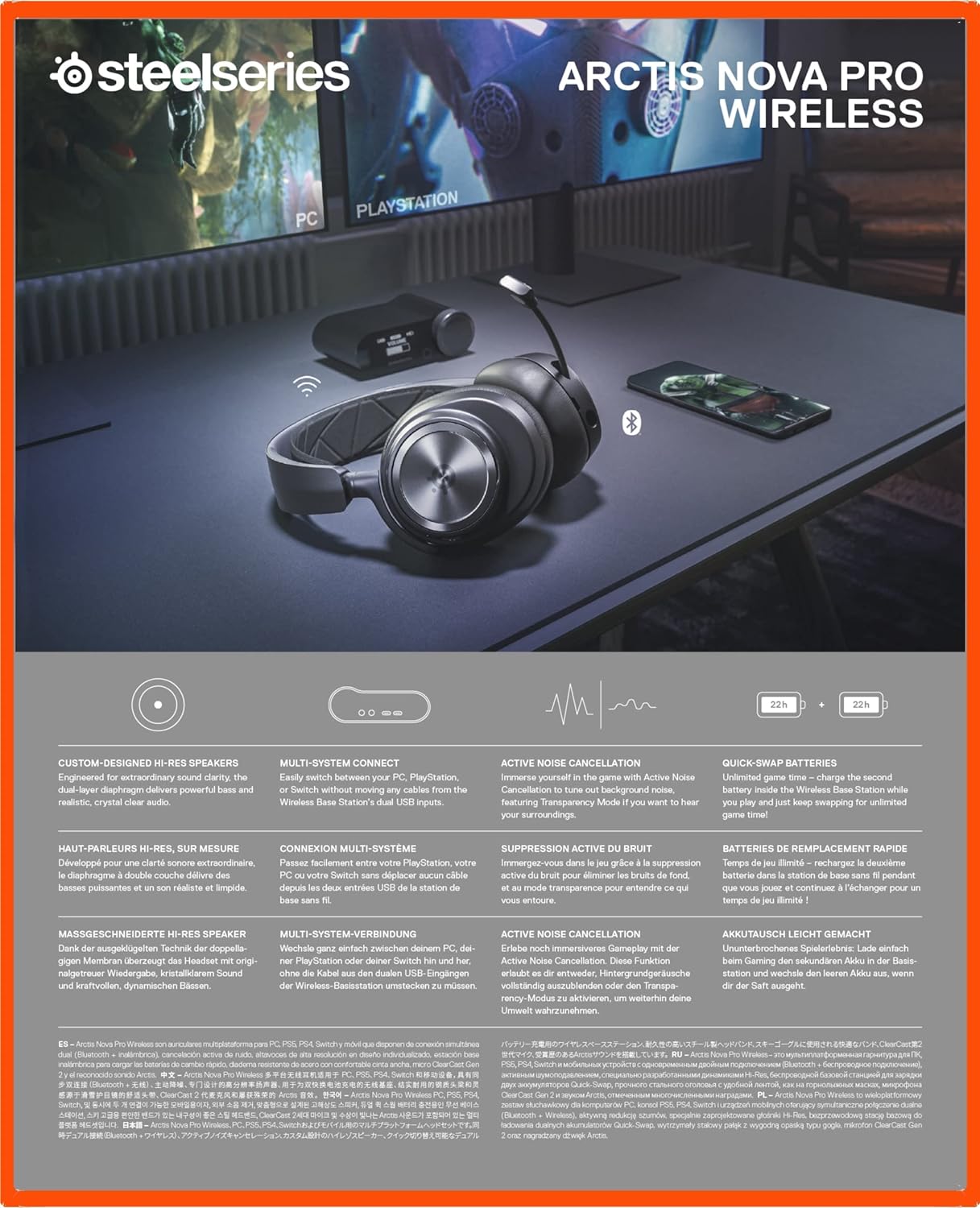 NEW SteelSeries Arctis Nova Pro Wireless Multi-System Gaming Headset - Premium Hi-Fi Drivers - Active Noise Cancellation - Infinity Power System - ClearCast Gen 2 Mic - PC, PS5/PS4, Switch, Mobile