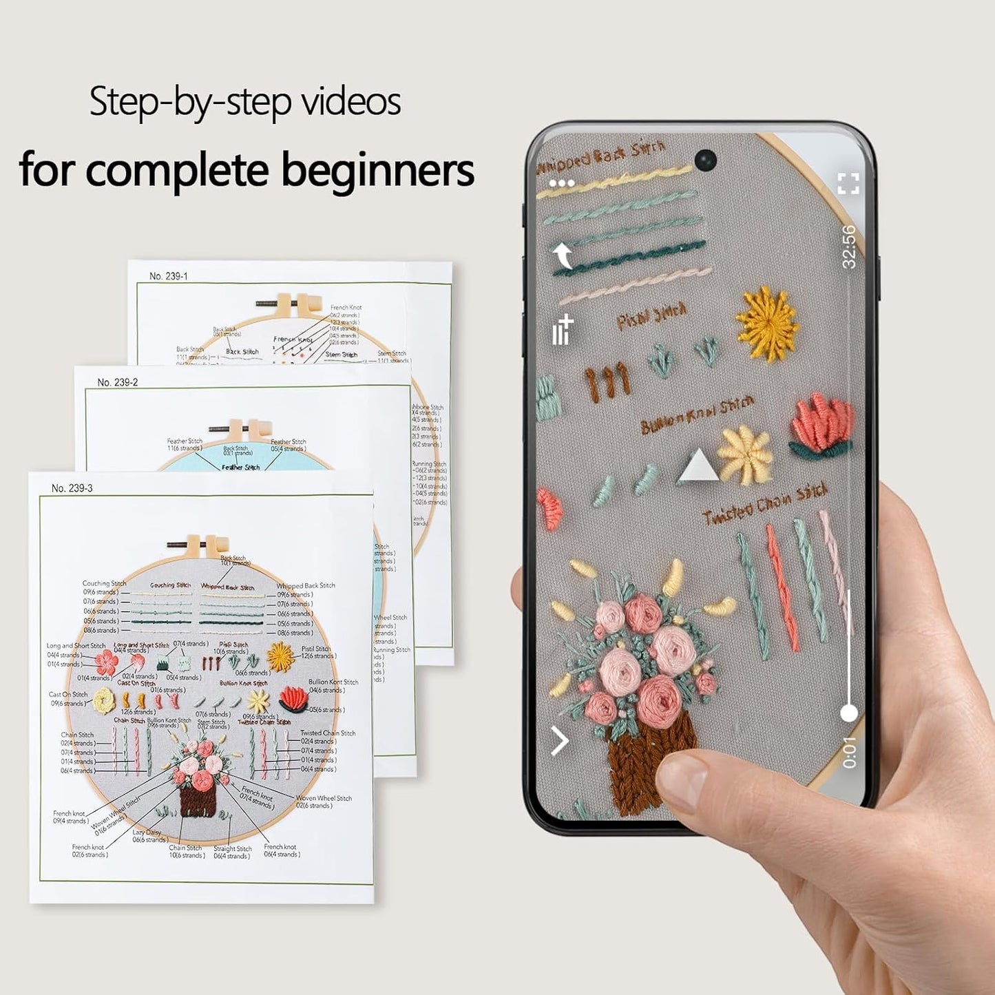 Purilite Select 3-Sets Flower Embroidery Kit