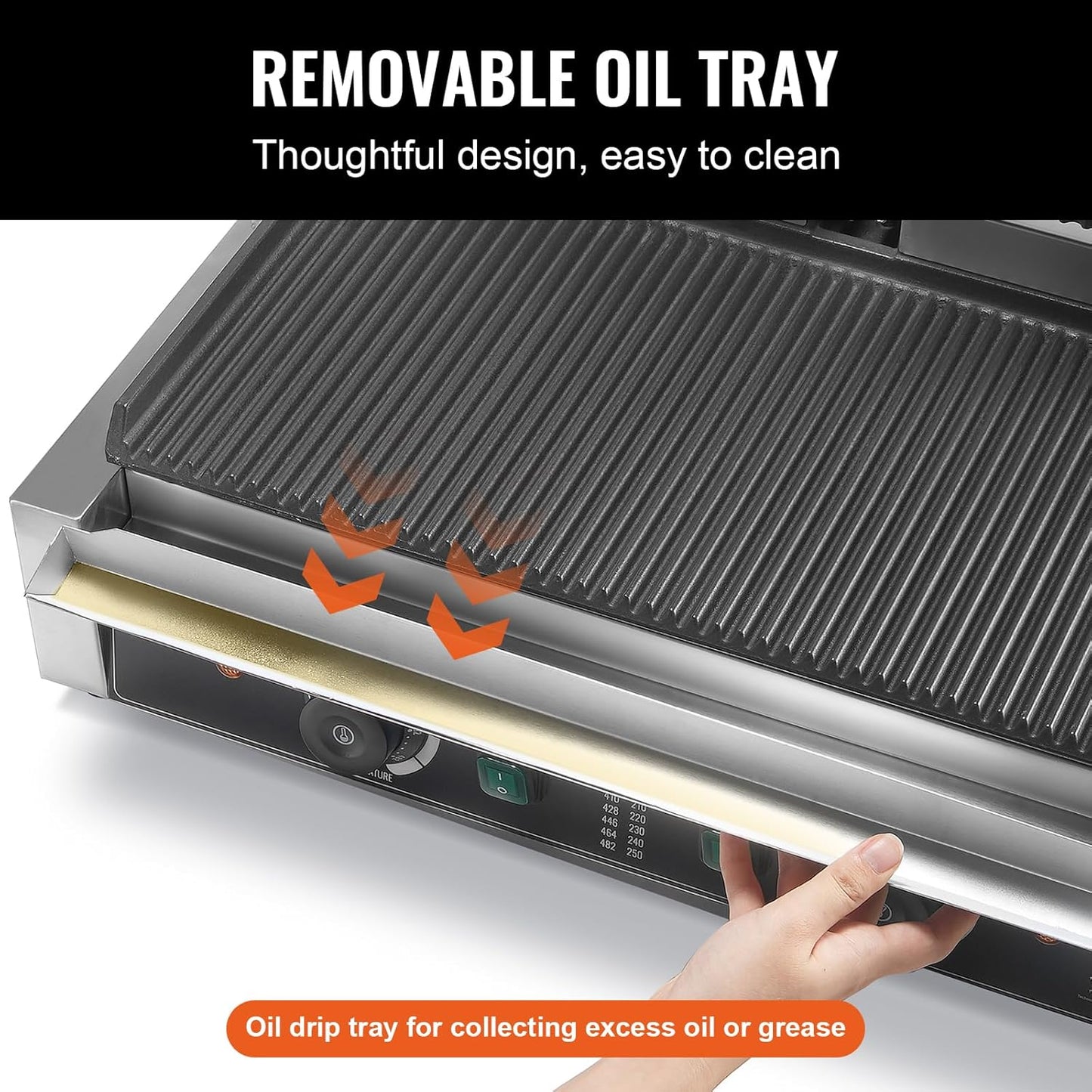 VEVOR 7 IN 1 Electric Contact Grill,1800W Indoor Panini Press Griddle,Stainless Steel Teppanyaki Grill with Nonstick&Removable Iron Plate, 0-446℉ Adjustable Temp Control,LCD Display,110V