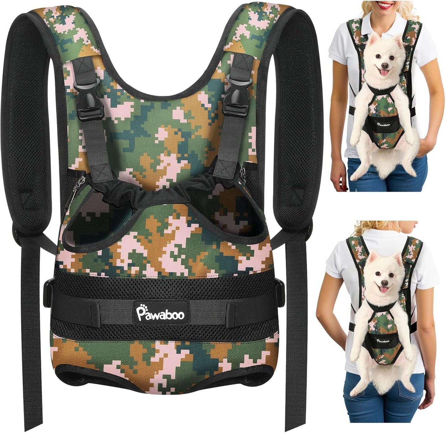 Pawaboo Pet Carrier Backpack, Adjustable Pet Front Cat Dog Carrier Backpack Travel Bag, Legs Out, Easy-Fit for Traveling Hiking Camping for Small Medium Dogs Cats Puppies, Medium, Black