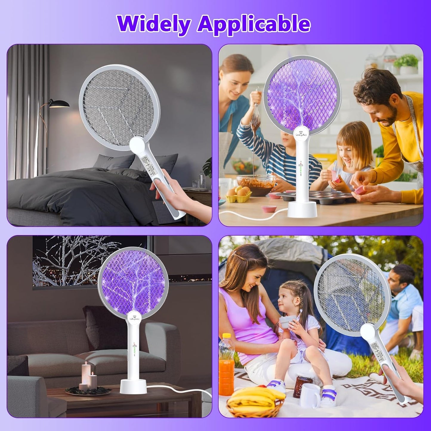 Gooqand Bug Zapper Racket, 2 in 1 Electric Fly Swatte with 3 Layer Safety Mesh, 4000V Fly Zapper with USB Rechargeable, Indoor Outdoor Fly Racket for Bedroom, Kitchen, Camping