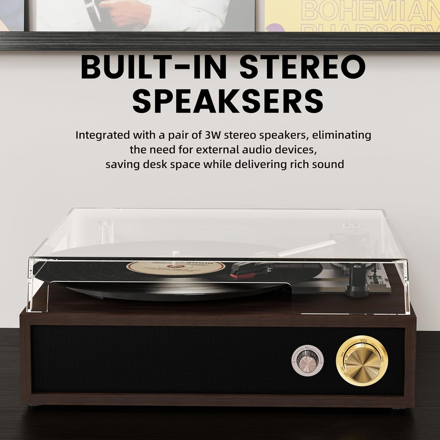 Record Player, FYDEE Vinyl Player with Bluetooth 3-Speed Turntable for Vinyl Records (33/45/78 RPM) with Built-in Bluetooth Receiver & Transmitter, RCA Out/USB in, Dust Cover (Ebony)