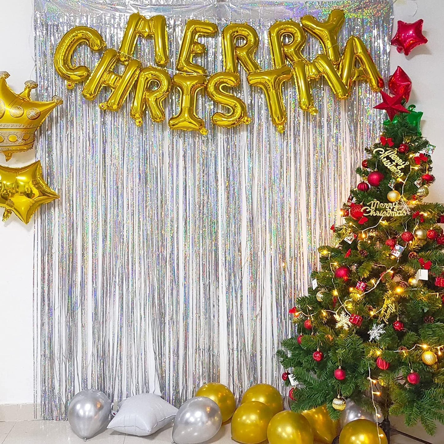 BRAVESHINE Pink Glitter Tinsel Foil Fringe Curtain - 2 Pcs 3.2x8.2 ft Metallic Party Supplies Photo Backdrop for Girl Princess Birthday Unicorn Bachelorette Butterfly Bridal Shower Party Decorations