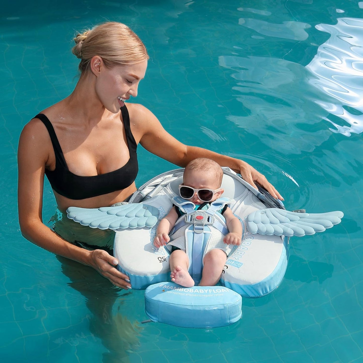 Mambobaby Baby Swim Float with Canopy, Non-Inflatable Solid Baby Float, Upgrade Soft Skin-Friendly Material Infant Swim Float