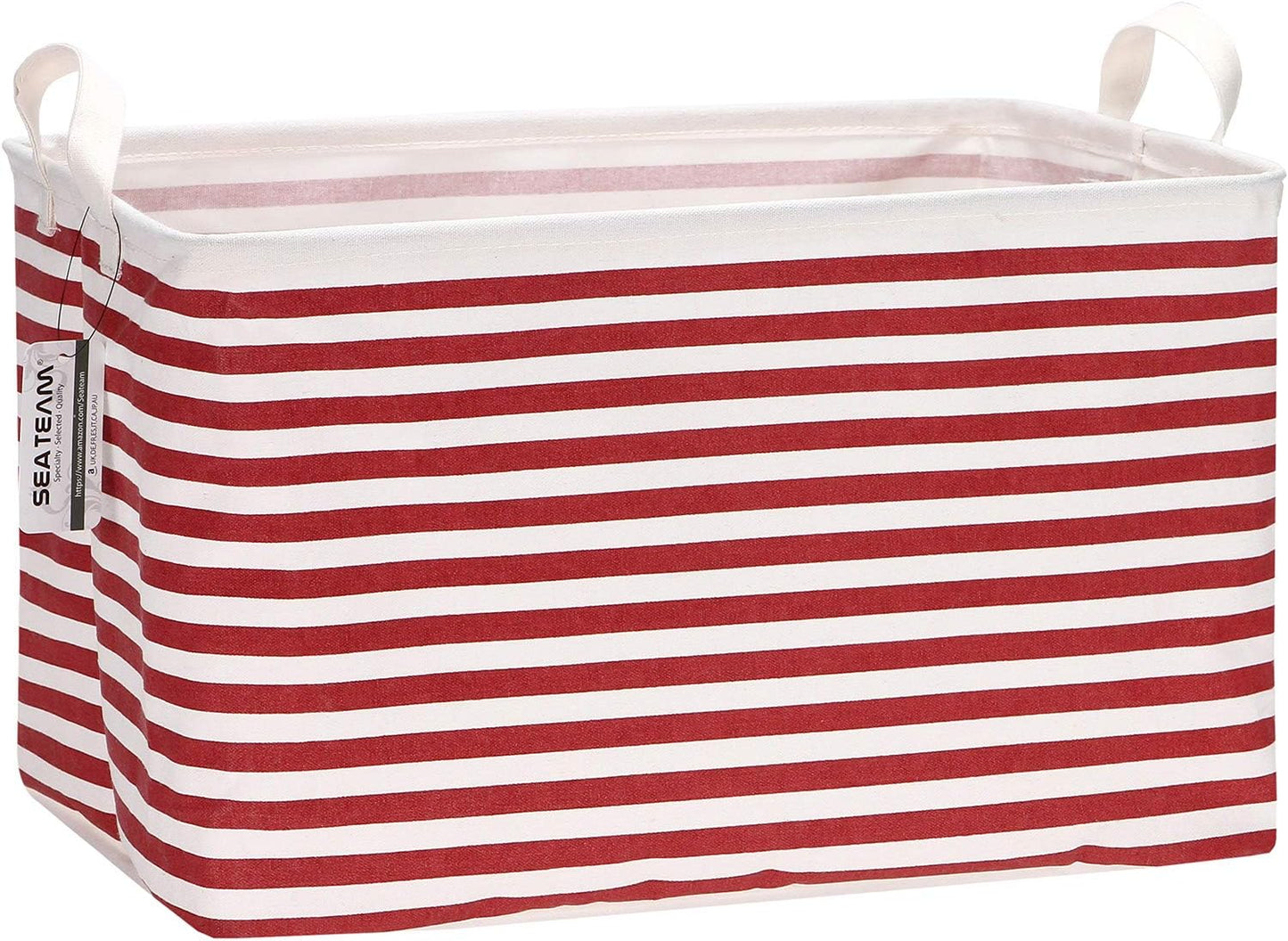 Sea Team 16.5 x 11.8 x 9.8 inches Square Canvas Fabric Storage Bins Shelves Storage Baskets Organizers for Nursery & Kid's Room, Grey Stripe