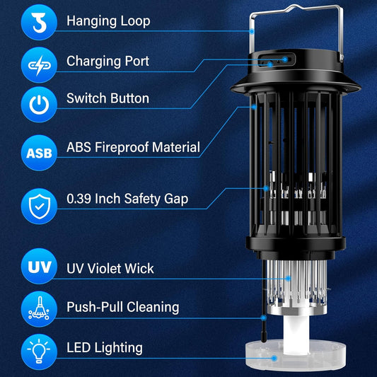 PALONE Bug Zapper, Electric Bug Zapper with 4200V,Indoor Bug Zapper with 2600mAh Used for 13 Hours, Portable Electric Flytrap,Outdoor Bug Zapper for Home,Backyard,Patio,Camping and Fishing - PuriLite