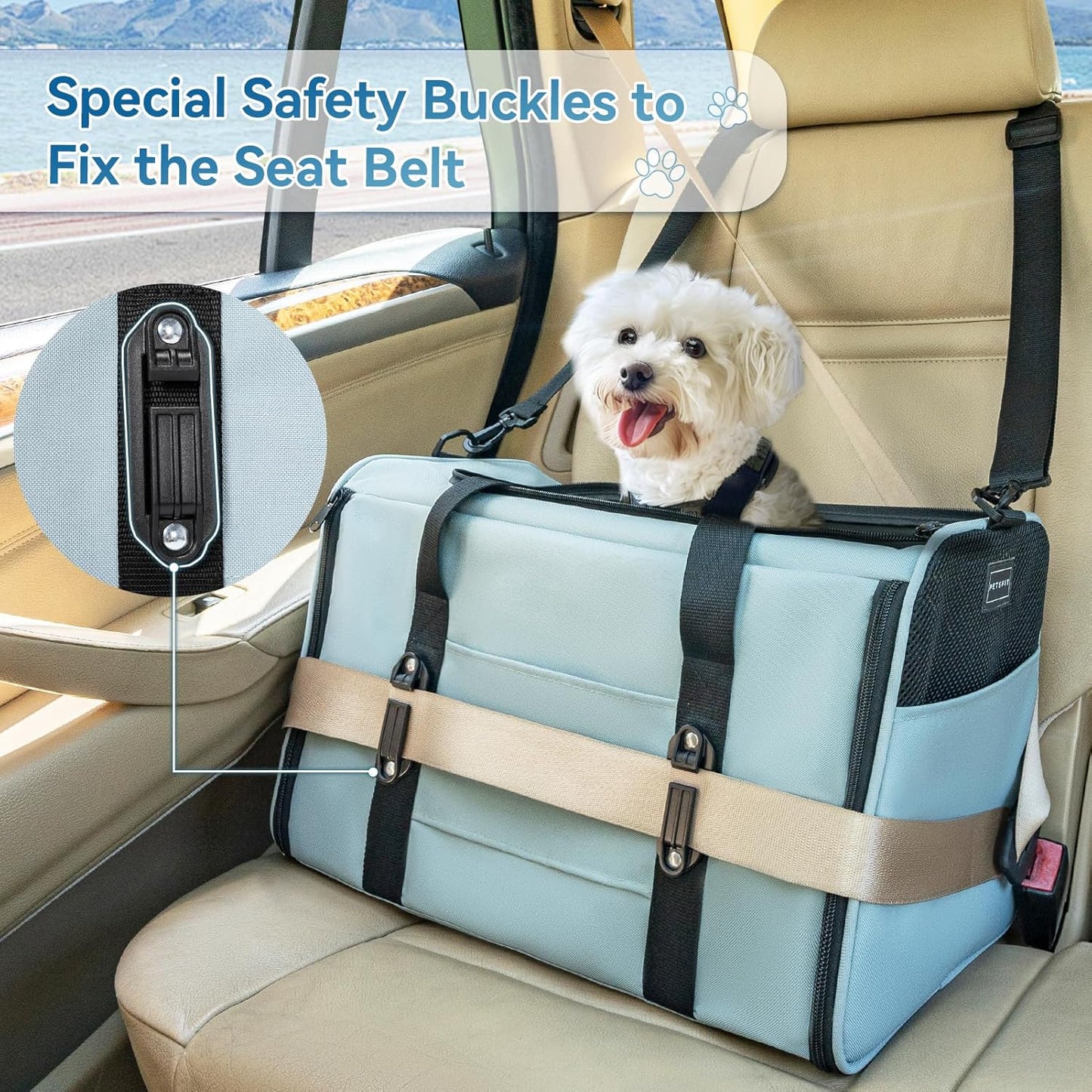 Petsfit Pet Carrier Airline Approved, Soft-Sided Cat Carrier with Patented Car Buckle, Lightweight and Collapsible with Adjustable Shoulder Strap, Soft Cushion,Green