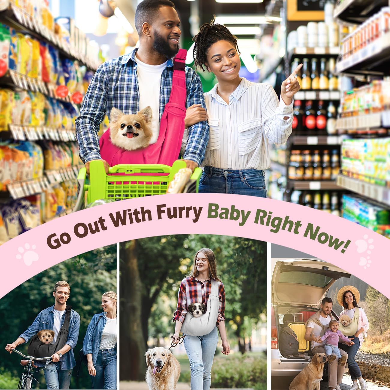 Pawaboo Small Dog Sling Carrier, Reversible Hands Free Dog Sling Carrier for Small Dogs and Cats, Puppy Sling Carrier with Adjustable Strap Buckle & Safety Harness, Puppy Essentials, Grey