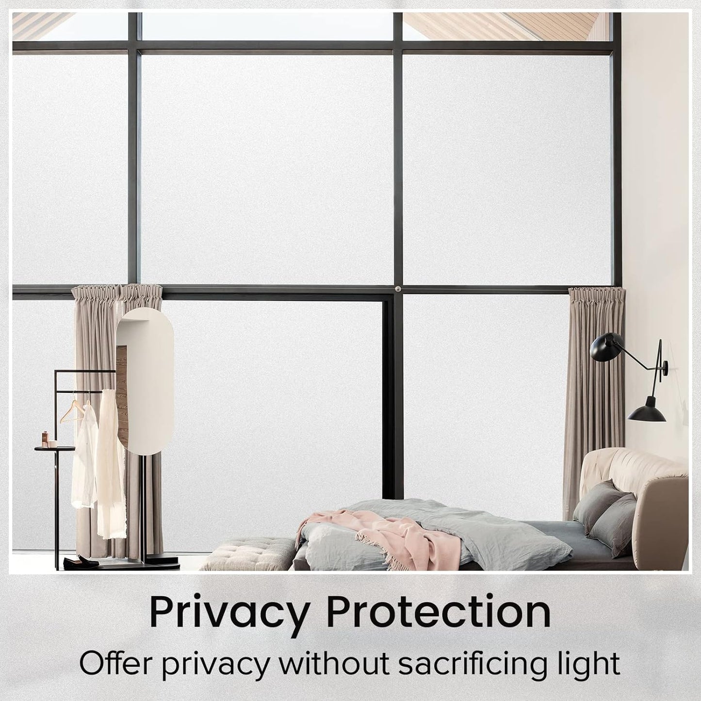 rabbitgoo Window Films for Privacy, Static Cling Frosted Glass Sticker, Non-Adhesive Privacy Film Sun Blocking Window Covering Frosting Vinyl Bathroom Sliding Glass Door, 44.5 x 200cm, Pure Frosted