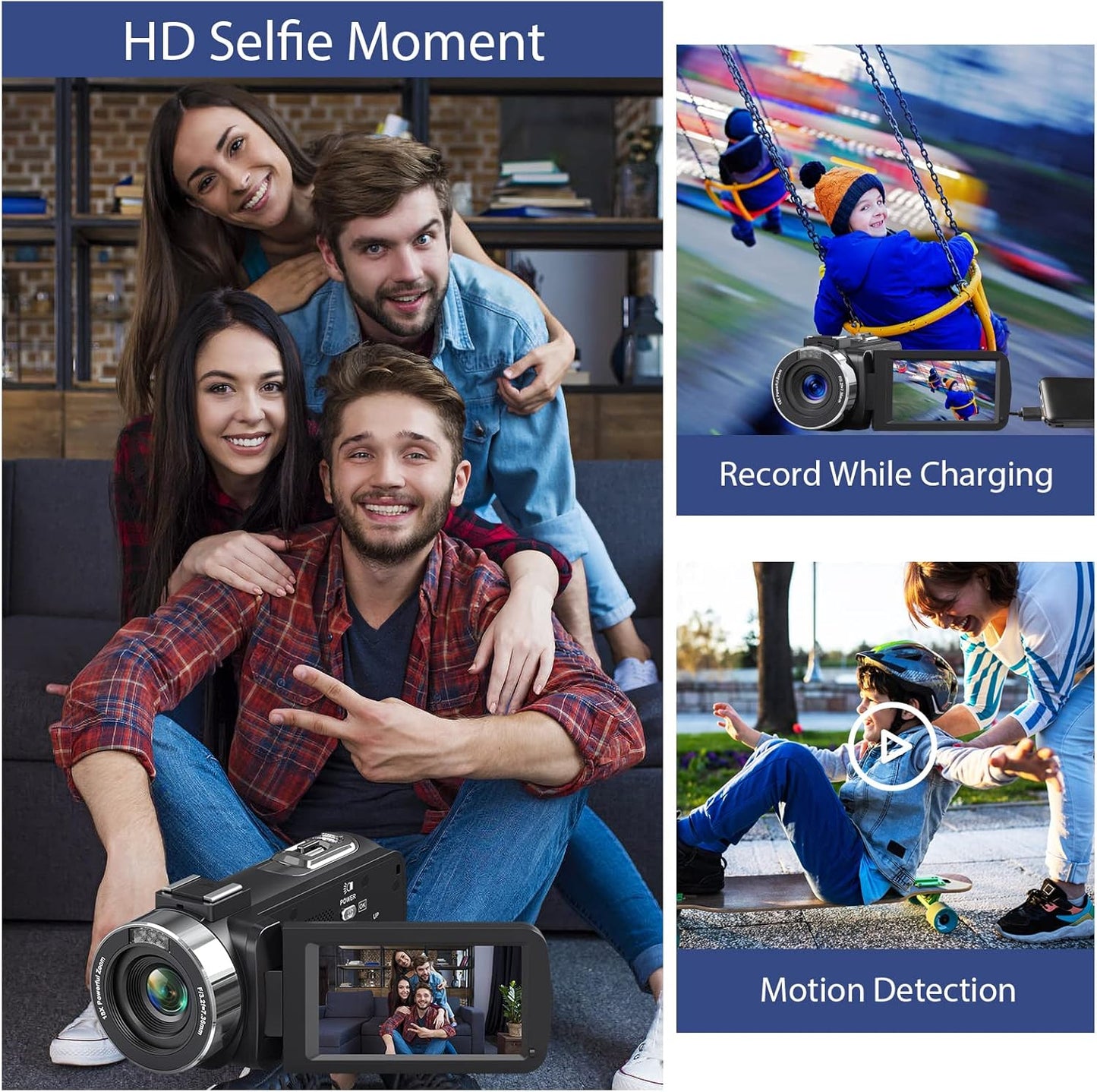 6K Camcorder Video Camera HD 64MP IR Night Vision Vlogging Camera for YouTube 18X Digital Zoom 4.0 Inch Touch Screen Video Camera with WiFi, Microphone, Stabilizer, Remote Control, 64GB SD Card