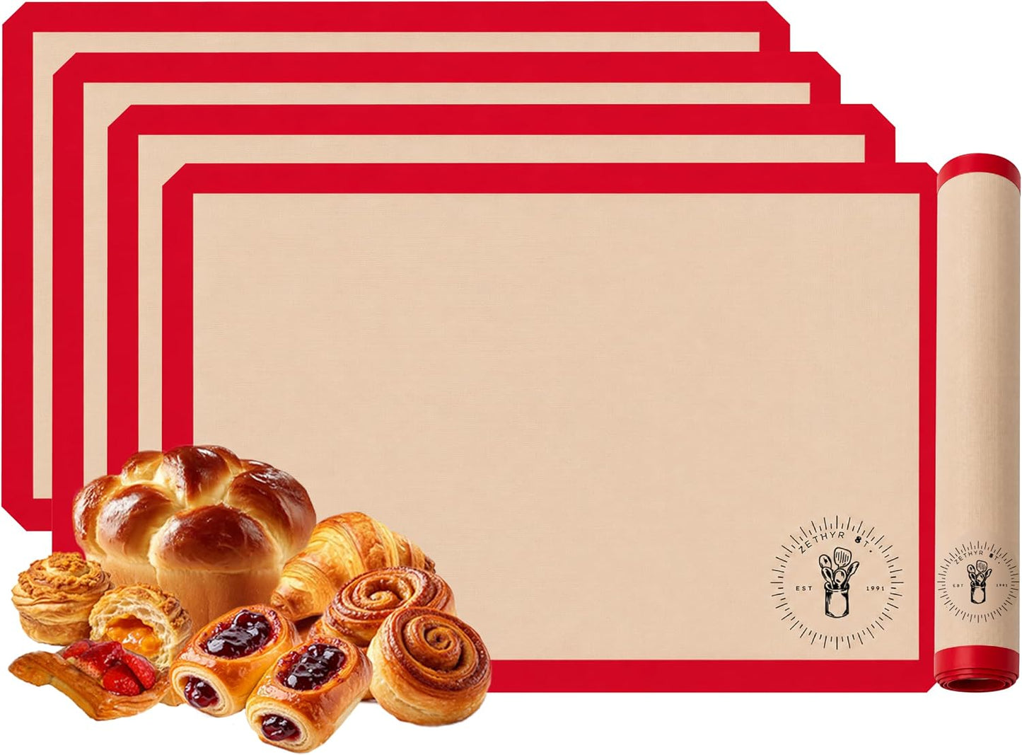 Silicone Baking Mats, Full Size Baking Sheet Liners, Pack of 10 Red