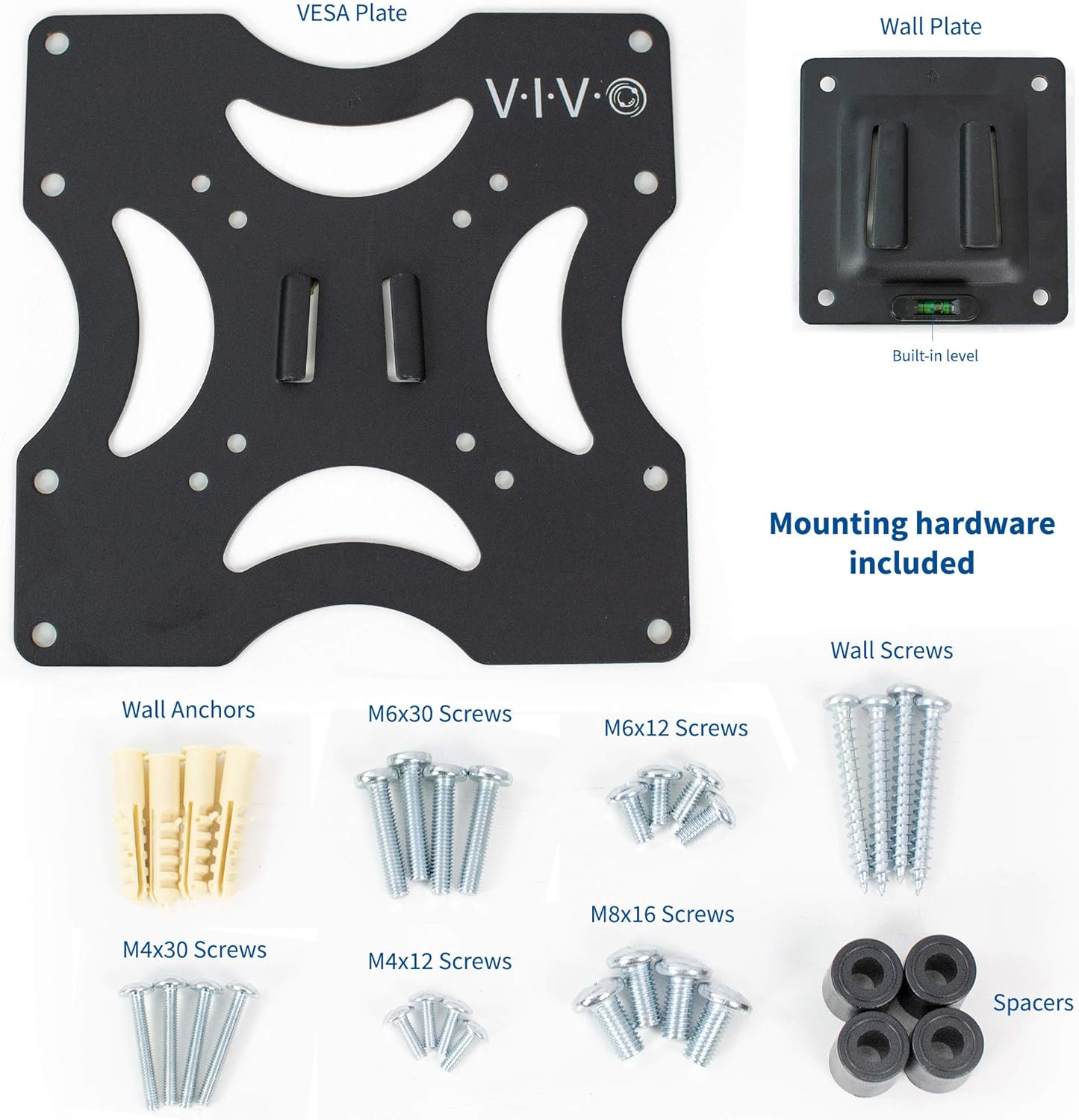 VIVO Basic TV Wall Mount Bracket for 23 to 37 inch Screens, Max 200x200mm VESA with Removable Mounting Plate, Black, MOUNT-VW2X2A