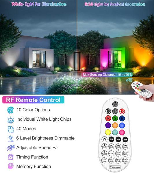 CRODIAL 15W RGB Landscape Lighting Color Changing 12 Pack - PuriLite