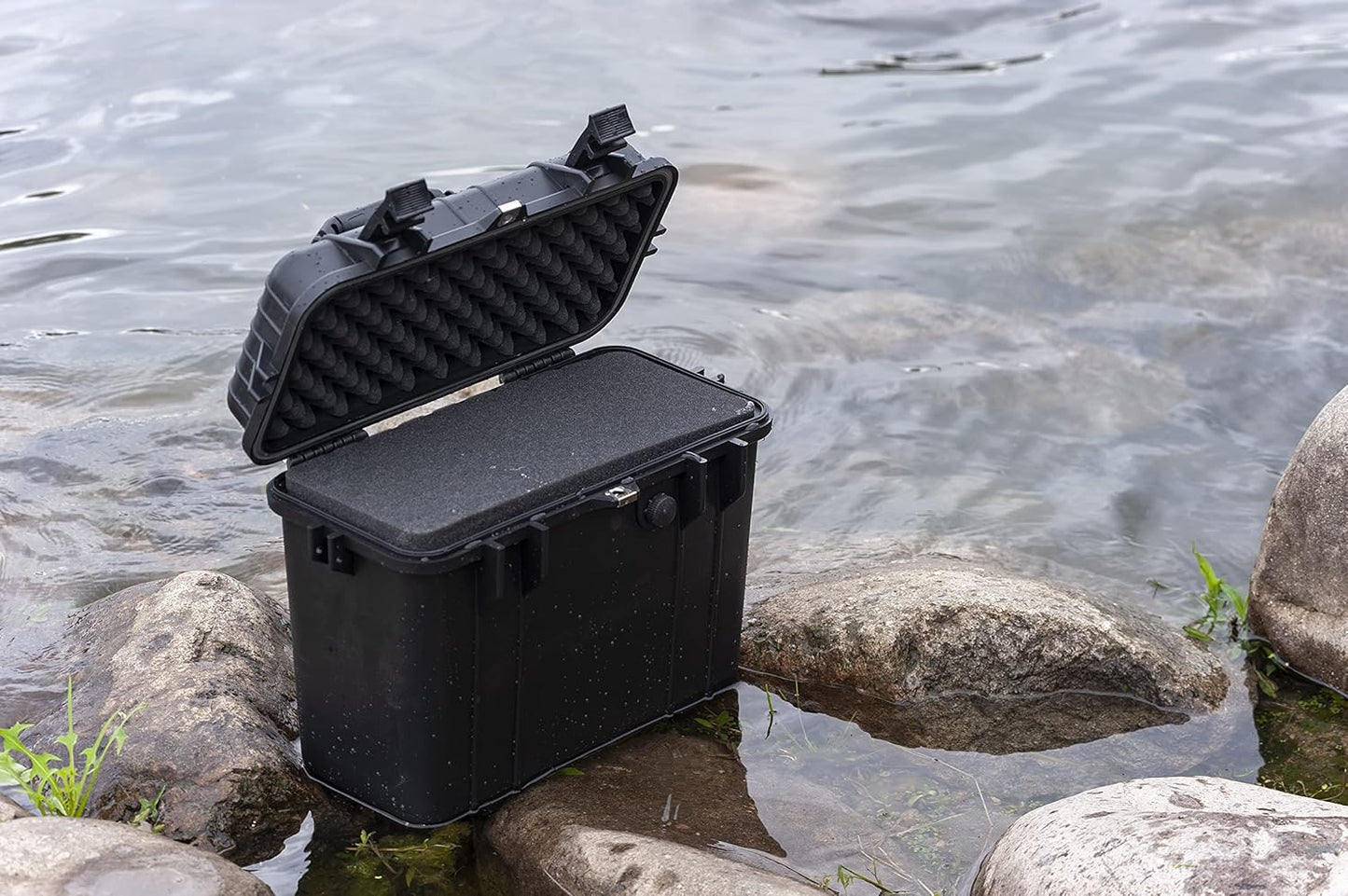 MEIJIA Portable Waterproof Protective Hard Case,Camera Case with Customizable Fit Foam Inserted, Elegant Black (9.17"x 7.56"x4.33")