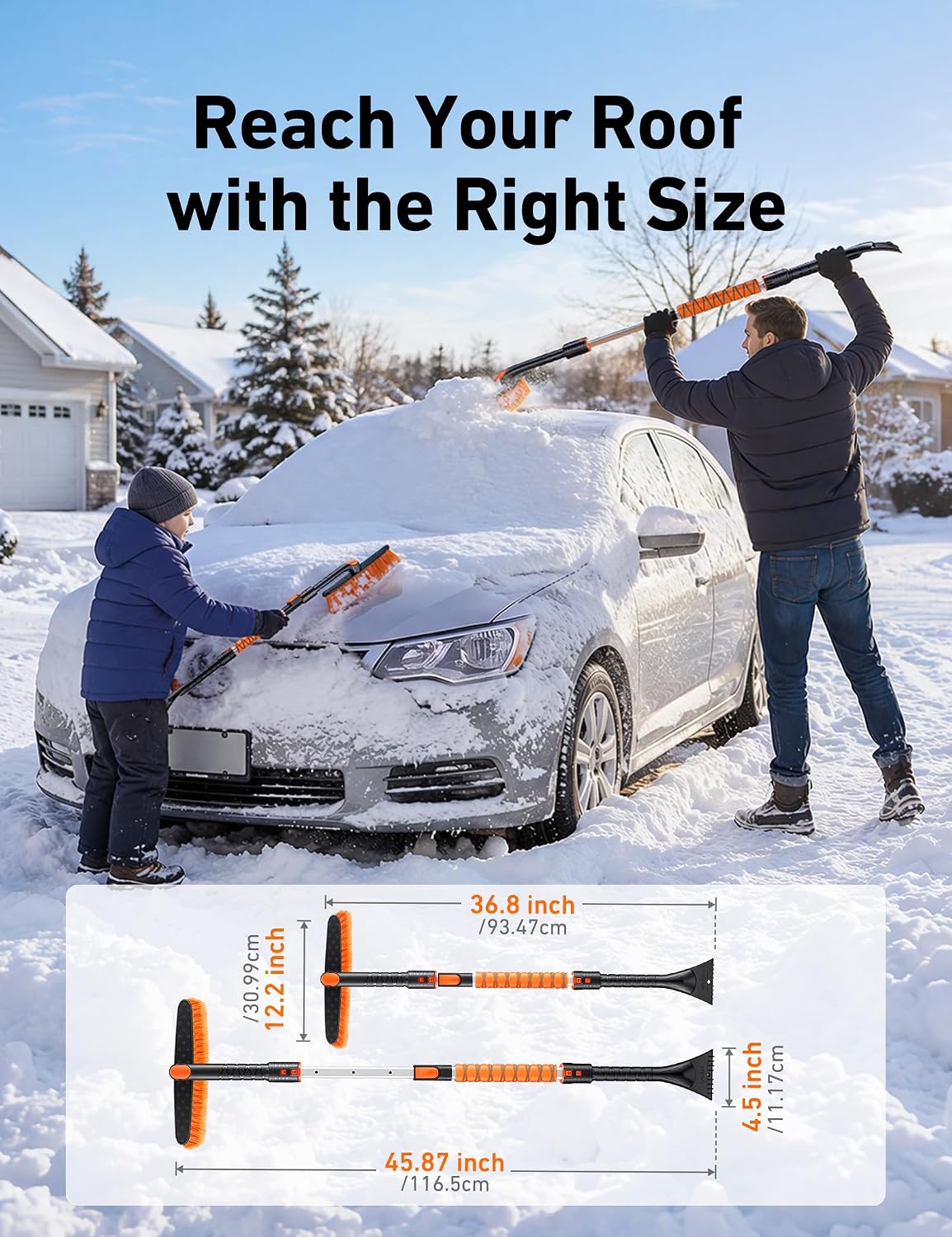 AstroAI 46" Extendable 2-in-1 Snow Brush & Ice Scrapers for Car Windshield