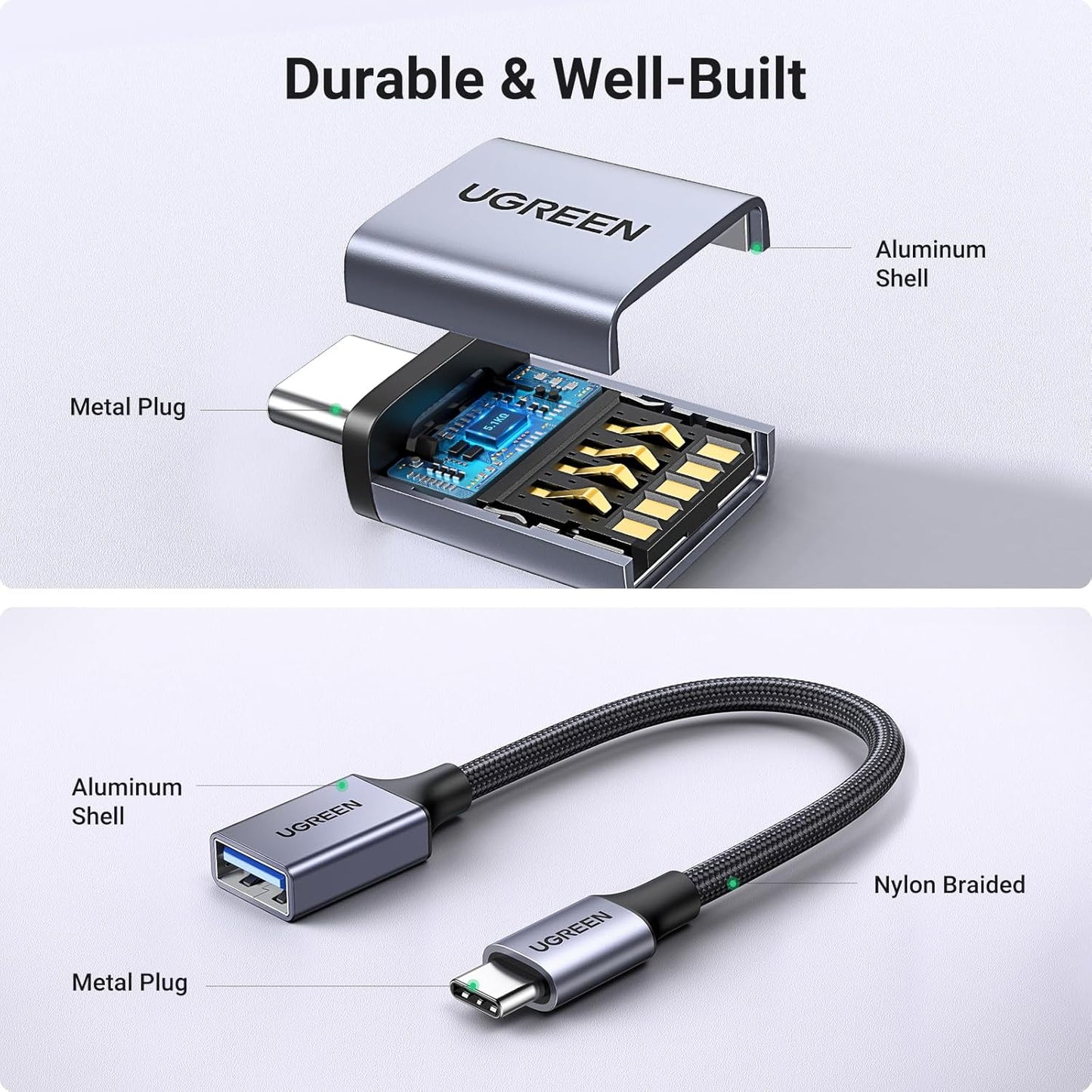 UGREEN USB C to USB Adapter 2 Pack, USB 3.2 Gen 2 10Gbps USB C Adapter USB C Male to USB 3.2 Female Adapter OTG Compatible with iPhone 15, Galaxy S24 S23 Ultra, MacBook Pro Air, iPad Pro Mini, Grey