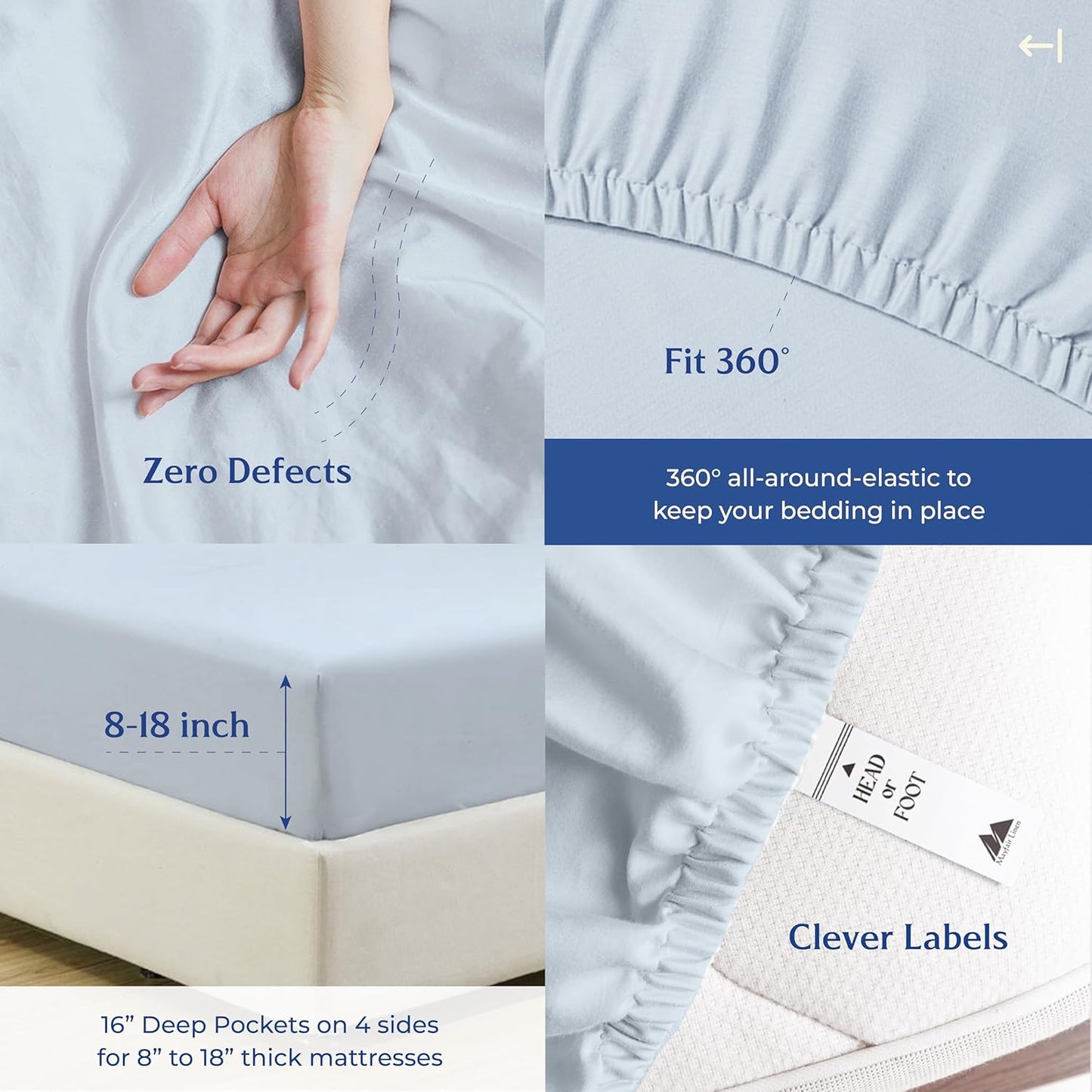 Mayfair Linen 100% Organic Cotton Percale Sheets Full Size - White Cotton Percale Sheets Full, 4 Piece Full Percale Sheet Sets, Soft & Crisp, Cooling Sheets, 16" Deep Pocket Hotel Sheets Full Size